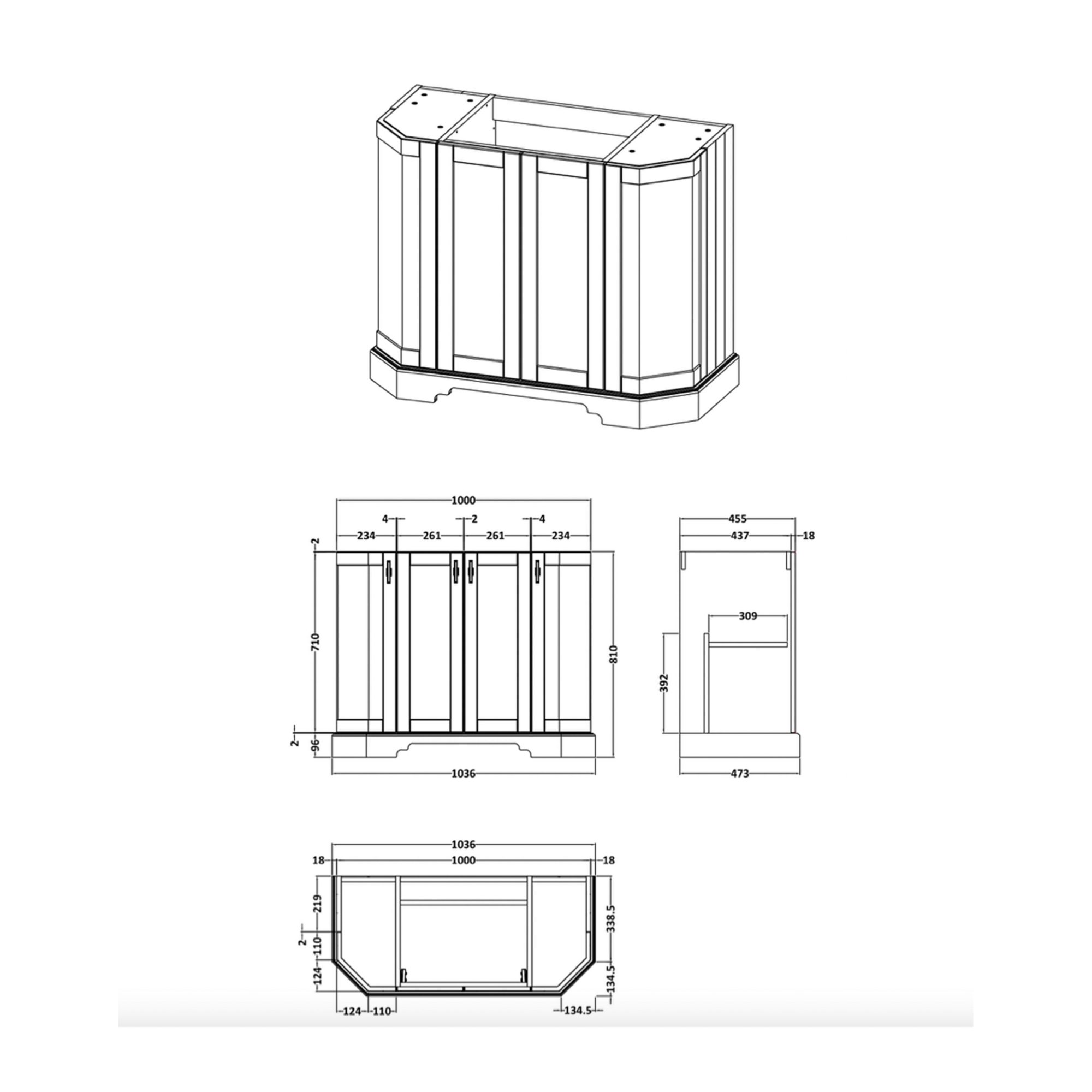 West One Bathrooms Online Victrion 750 Angled 3 Door Basin Cabinet