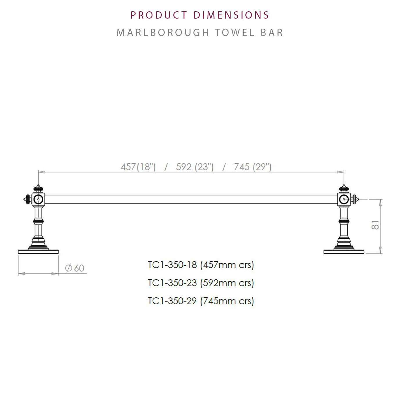 MARLBOROUGH TOWEL BAR Dimensions