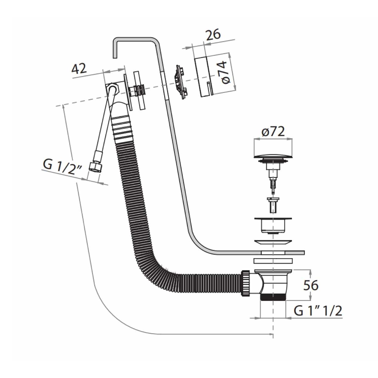 WOBO 3ONE6 Bath Filler with Click Clack Waste Technical