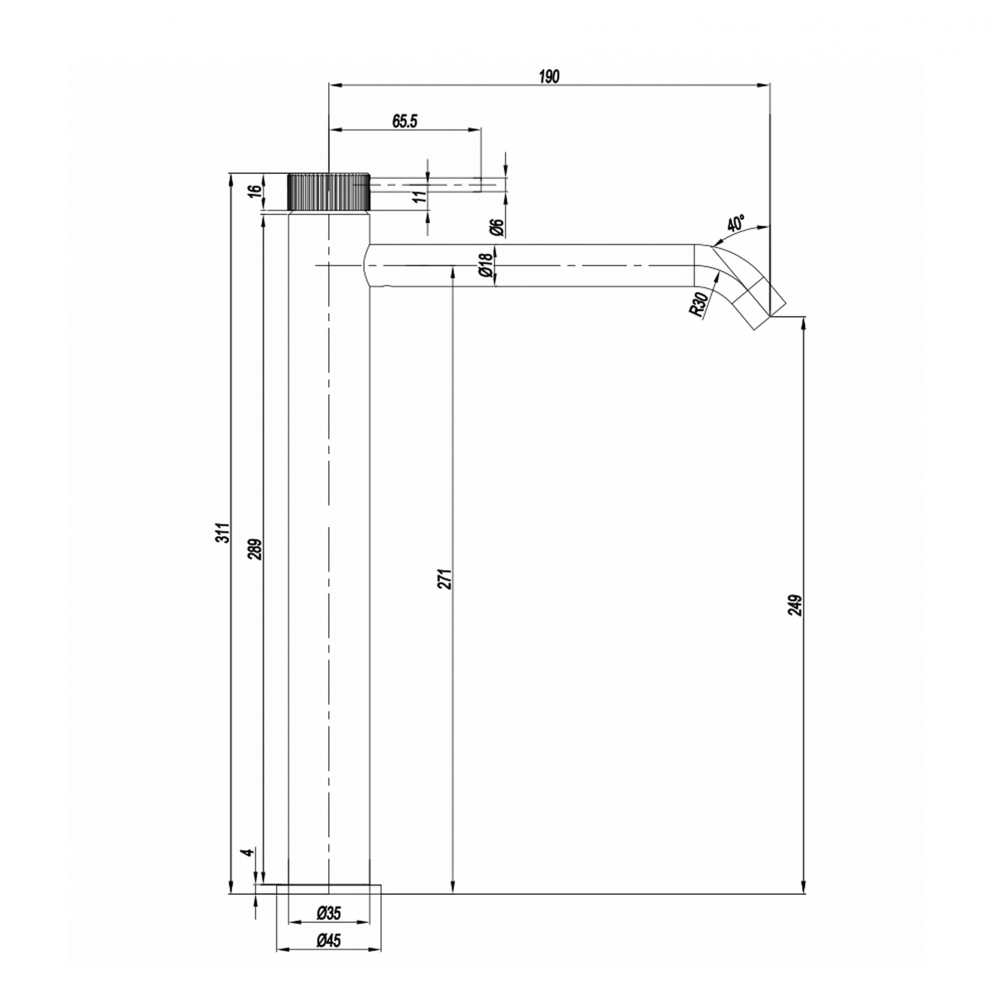 WOBO  Crosswater 3ONE6 Tall Basin Mixer Technical