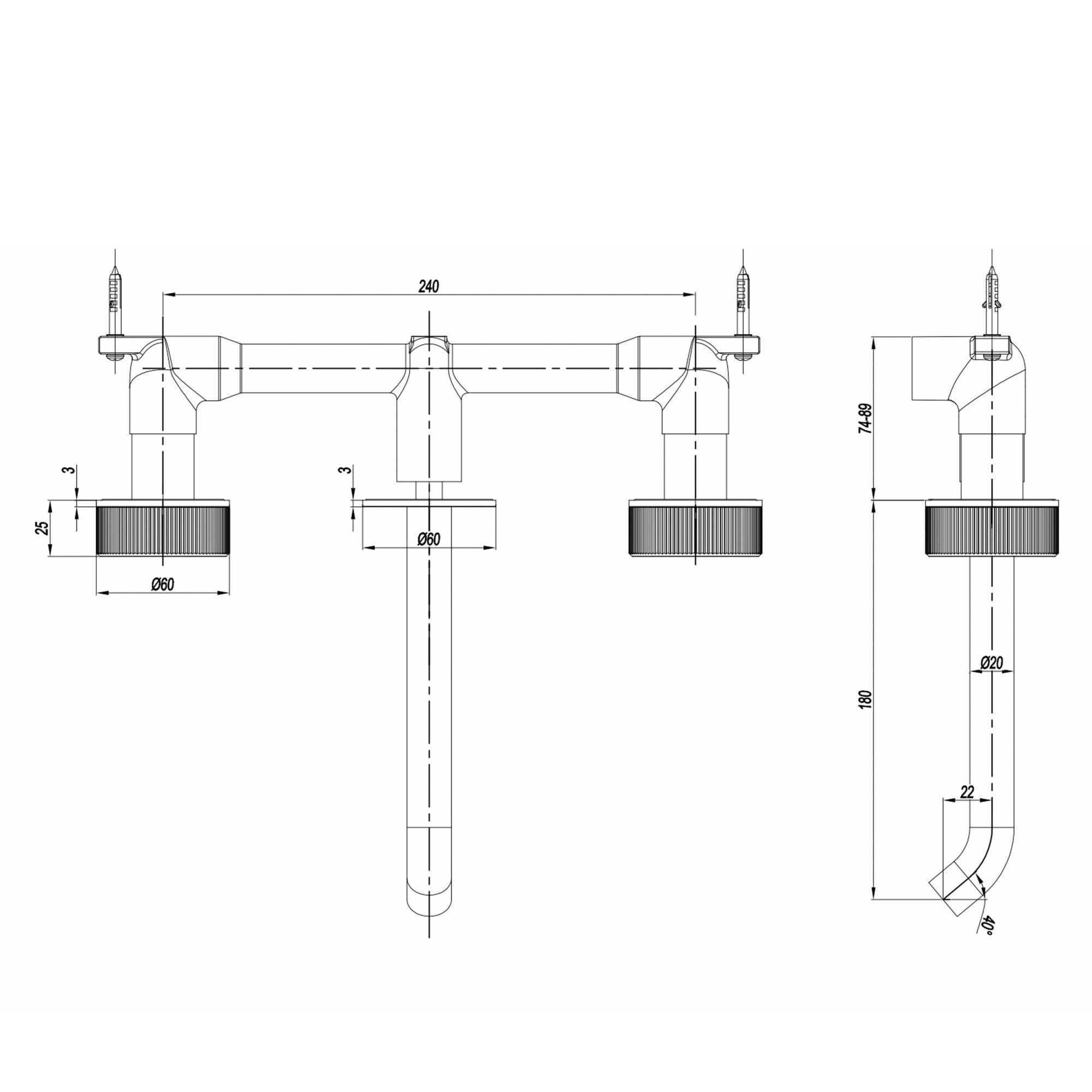 WOBO Crosswater 3ONE6 Three Hole Wall Mounted Basin Mixer