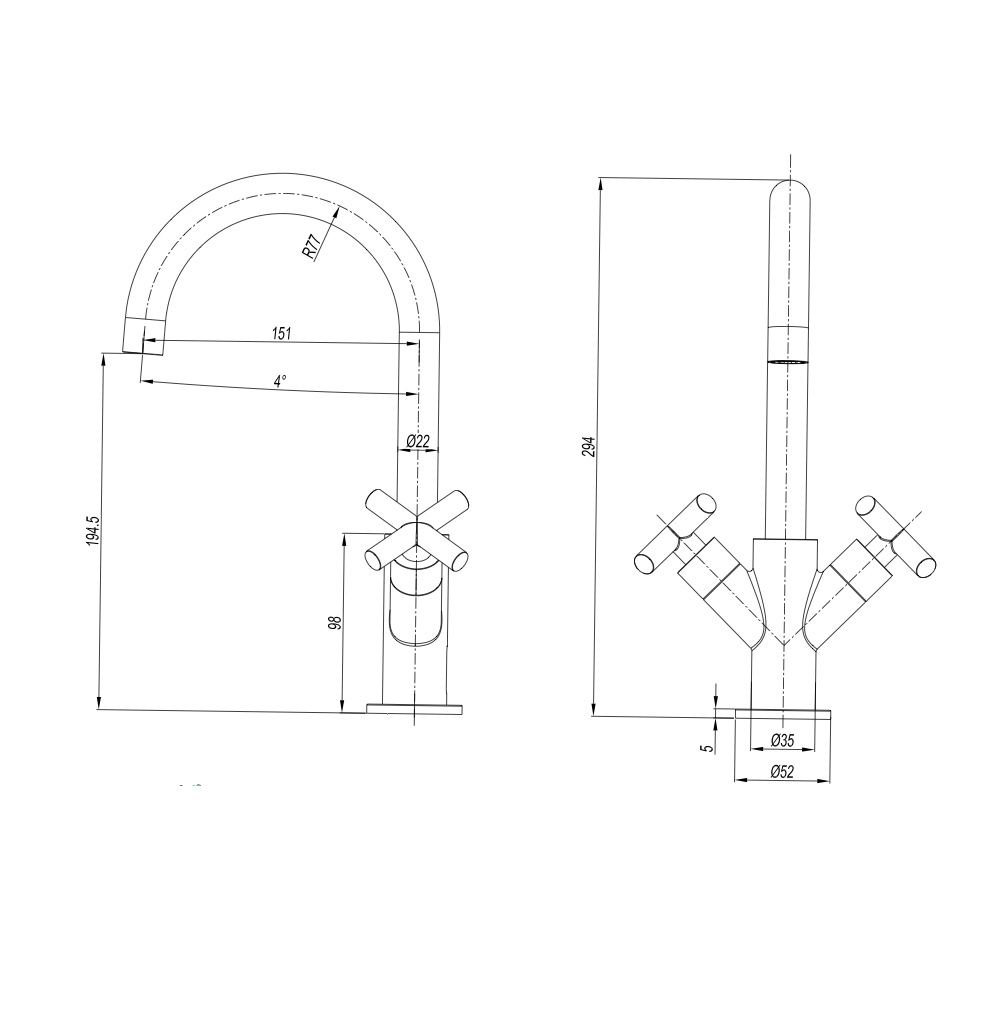 WOBO MPRO Crosshead Monobloc Basin Mixer Technical