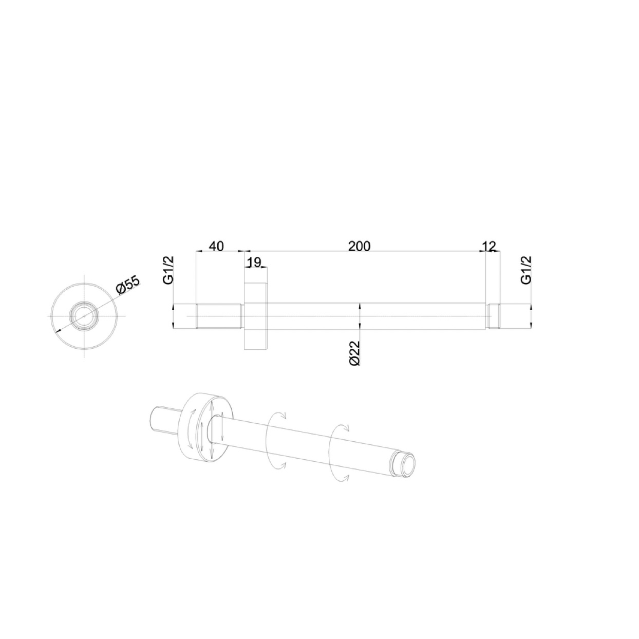 WOBO MPRO Ceiling shower arm tech