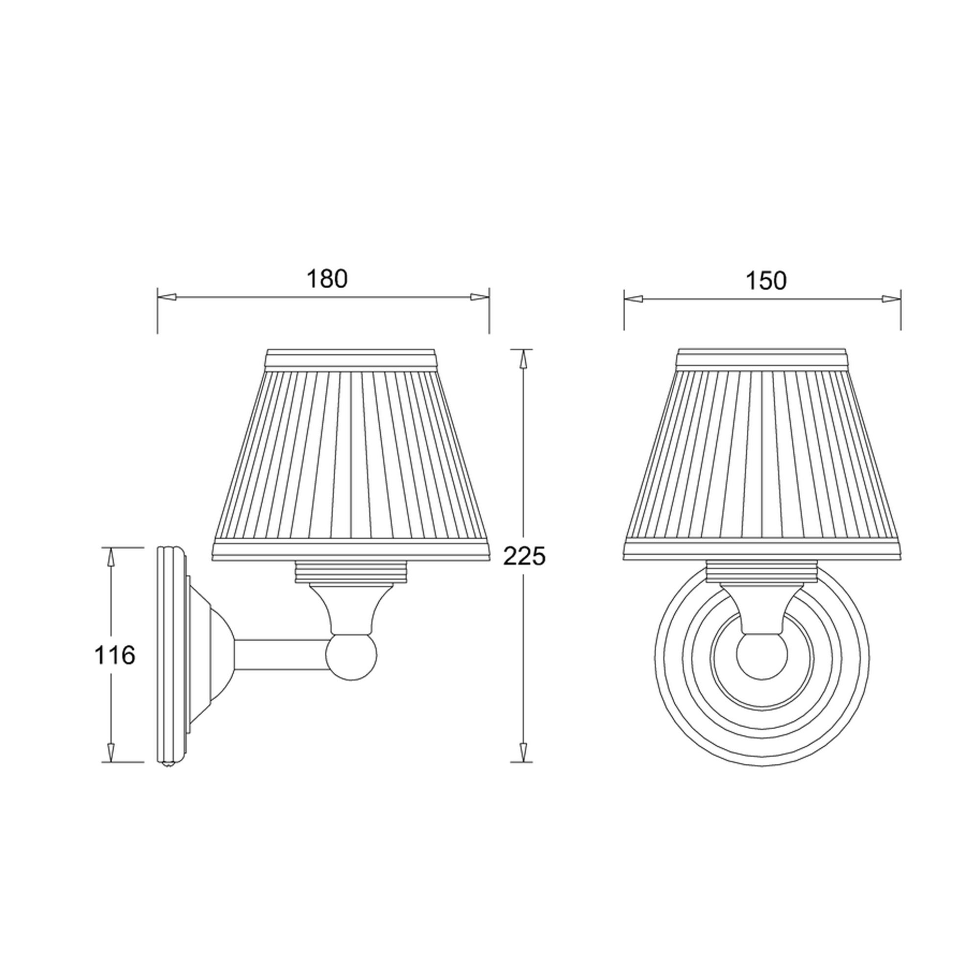 WOBO Burlington Round Wall Light with White Fine Pleated Shade Technical