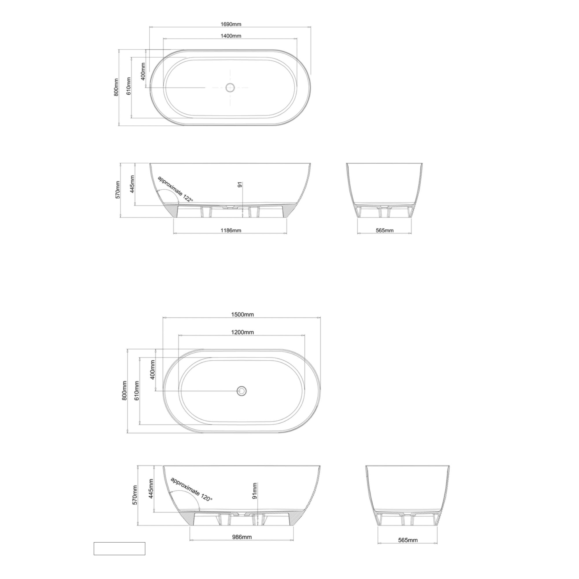 WOB MPRO Freestanding Bath TECHNICAL