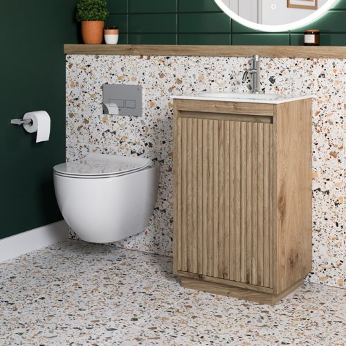 WOBO Flute 470 Floor Standing Unit with White Vitreous China Basin V7