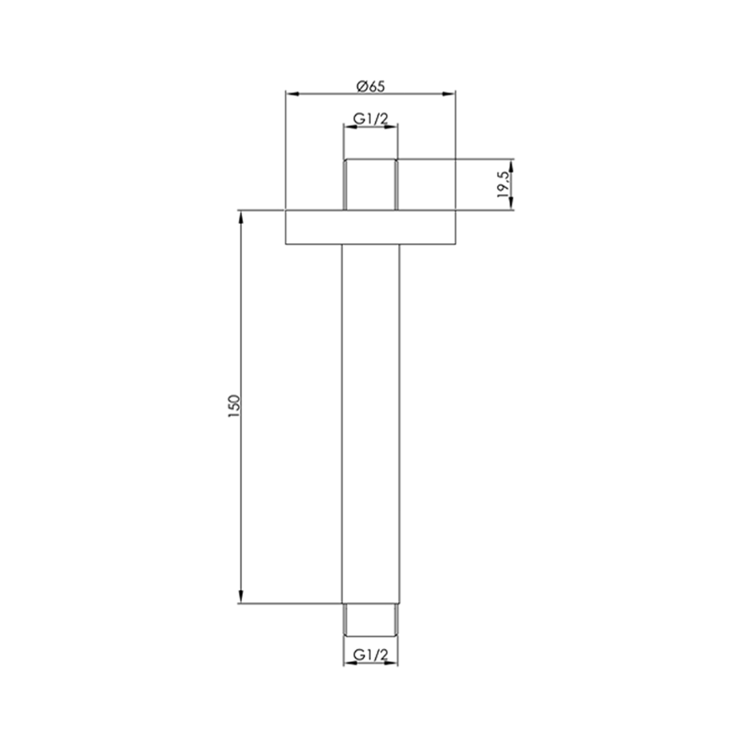 YOO Ceiling Shower Arm 150mm Dimensions