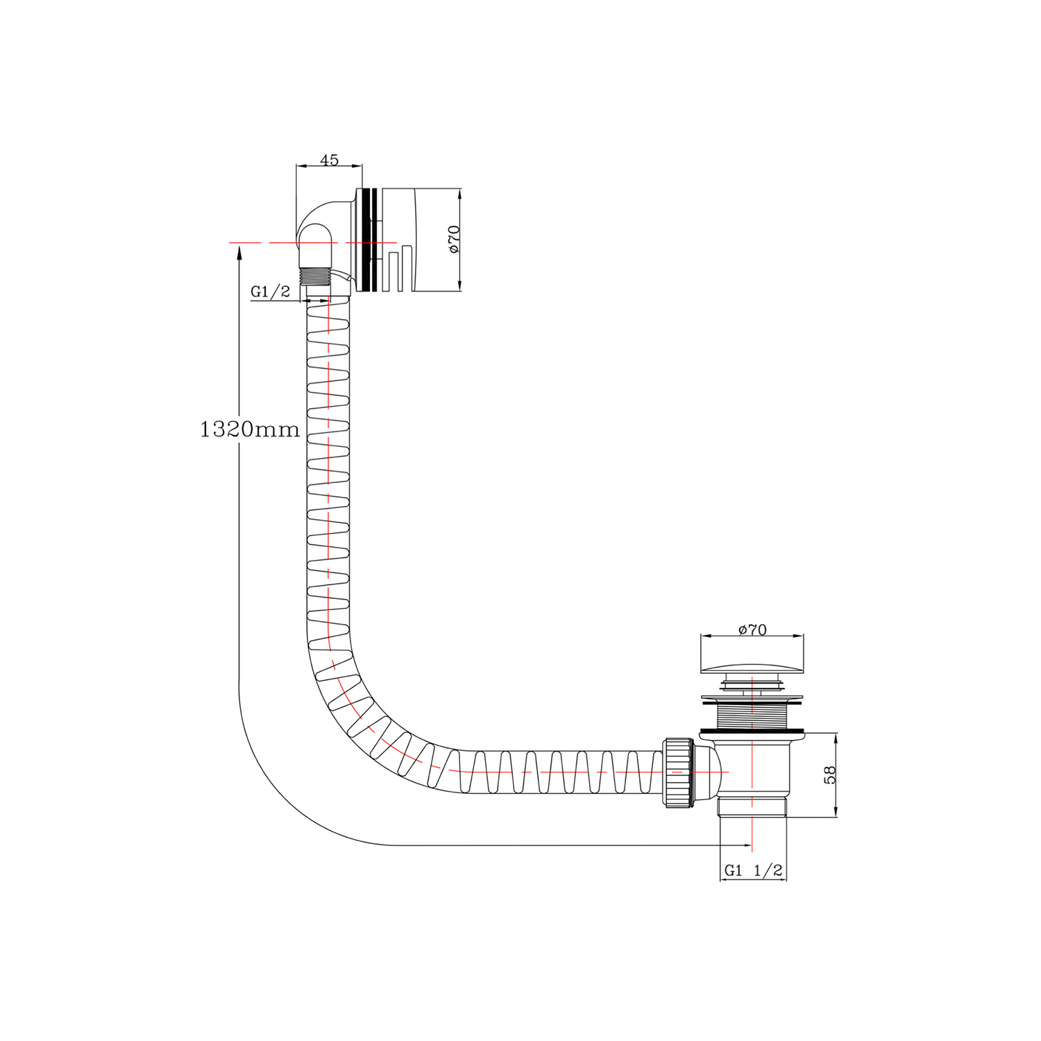 YOO Extended Overflow Bath Filler With Click Clack Waste