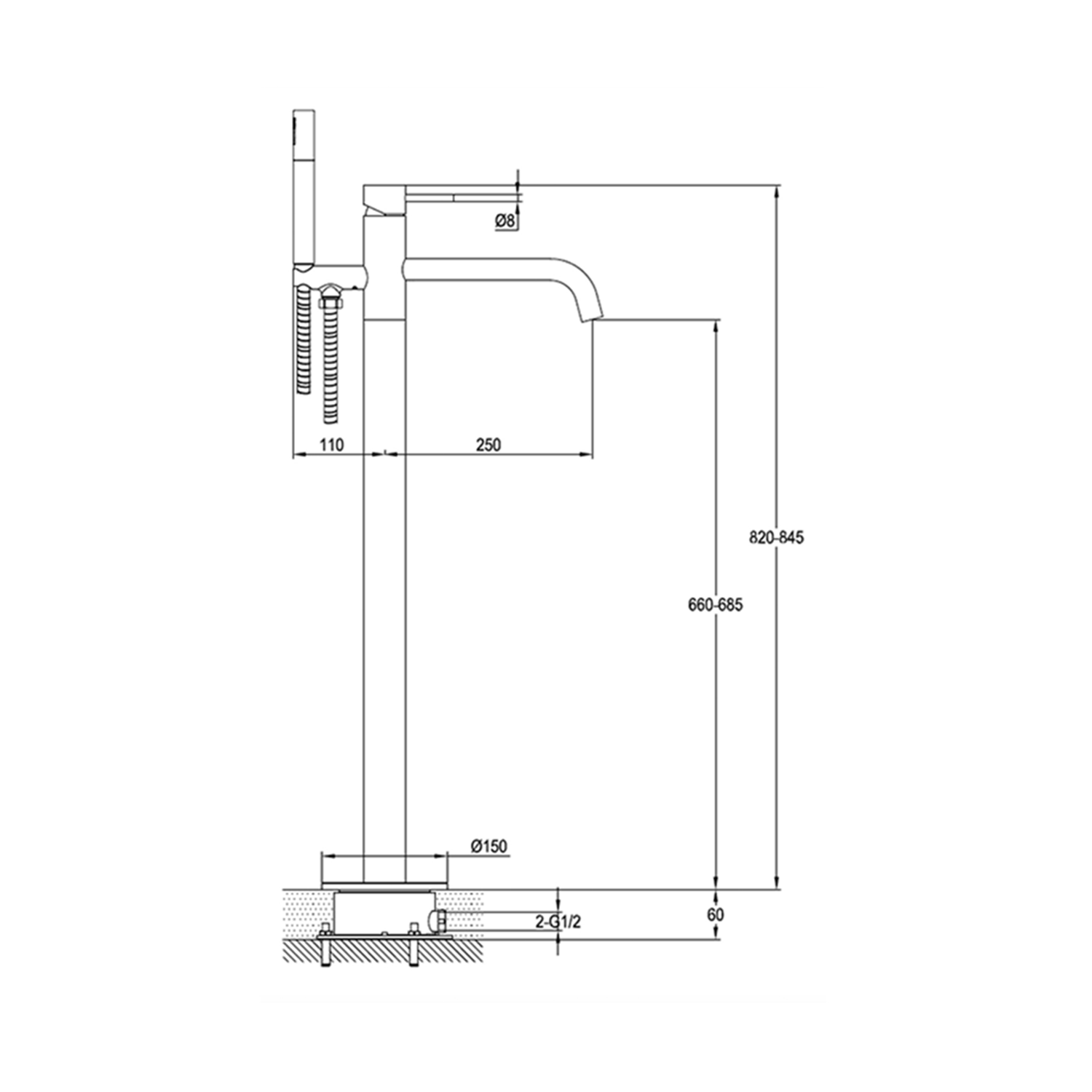 YOO Floor Standing Bath Shower Mixer With Handshower Set