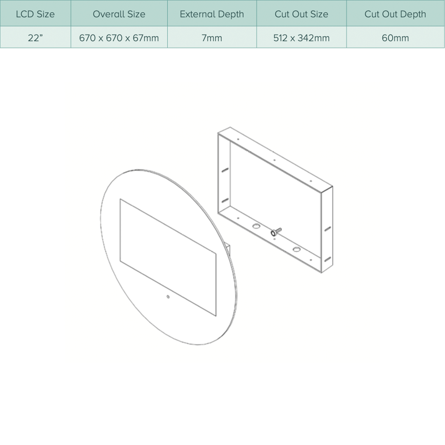 AL 22MR Round Mirror TV technical image