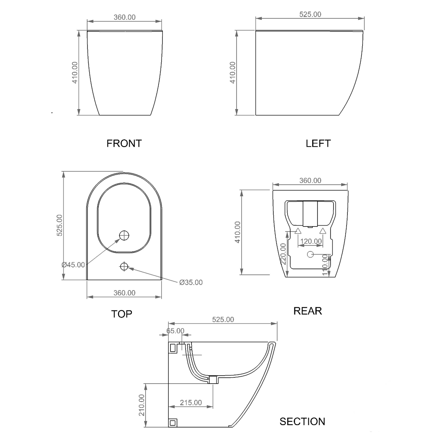 Back to Wall Bidet   LKB101   Technical Image