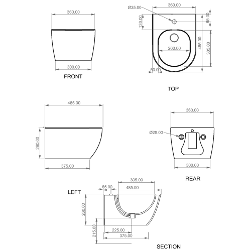 Compact Wall Hung Bidet technical   LKBISOXXS