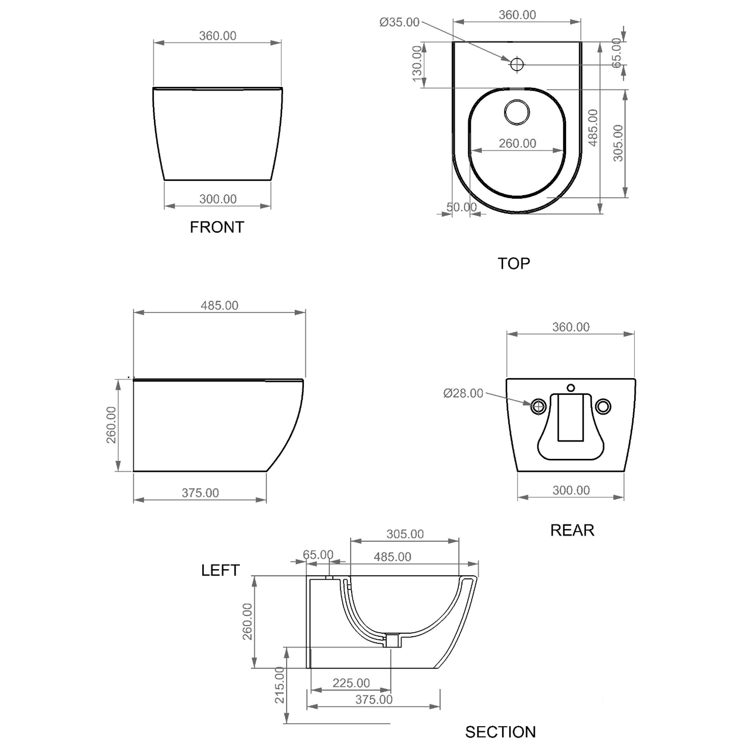 Compact Wall Hung Bidet technical   LKBISOXXS