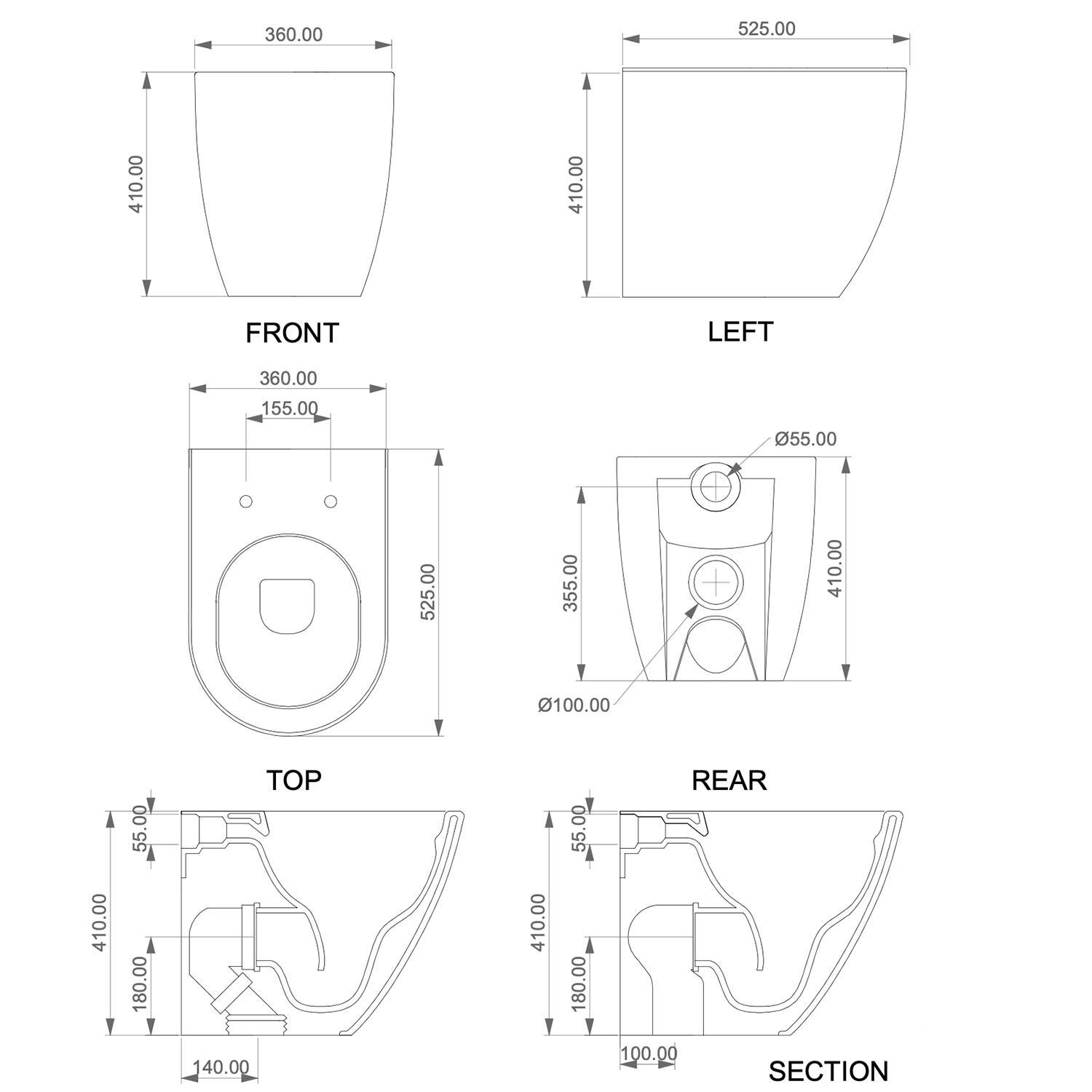 JOFEL Back to wall toilet technical image