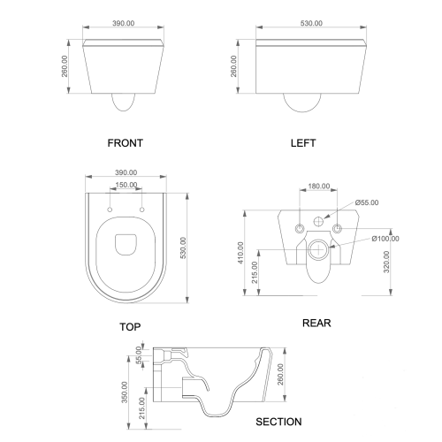 ODE Wall Hung Toilet Technical Image
