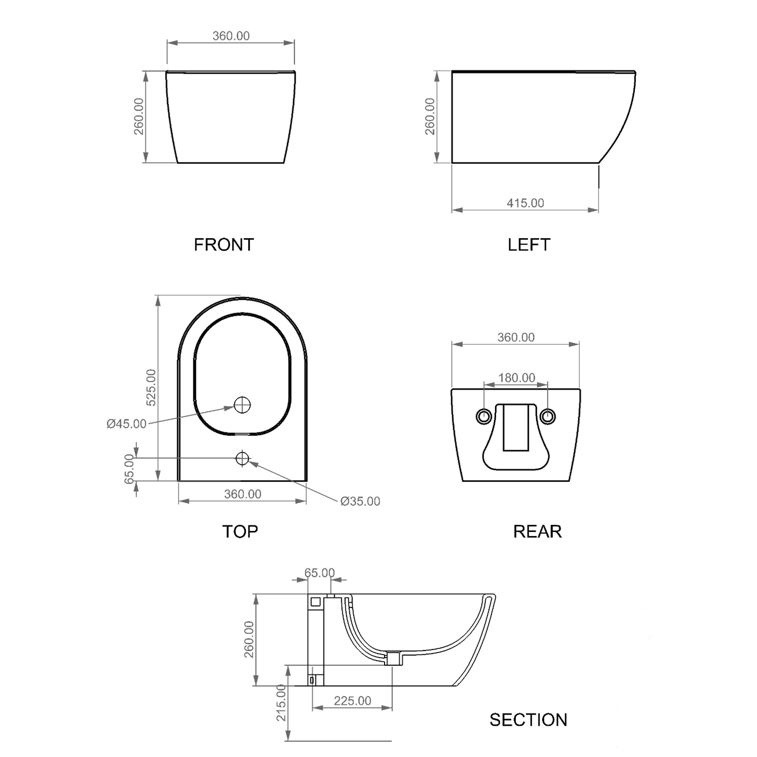 Wall Hung Bidet   technical image