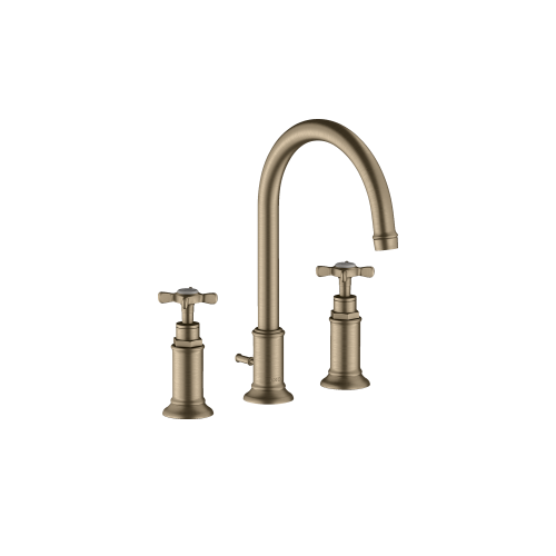 AXOR Montreux 3 hole basin mixer 180 with cross handles and pop up waste brushed nickel