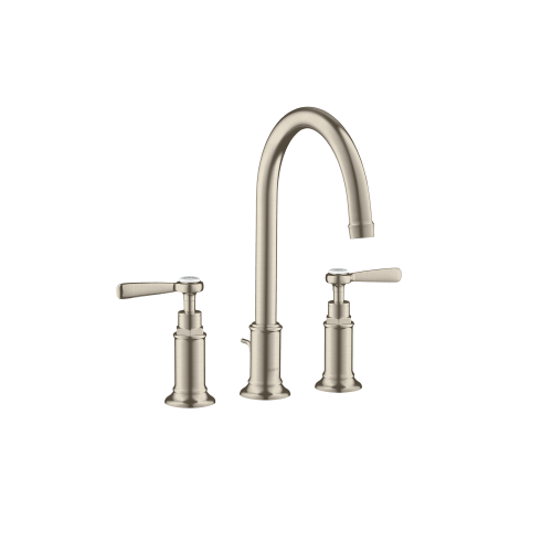 AXOR Montreux 3 hole basin mixer 180 with lever handles and pop up waste brushed nickel