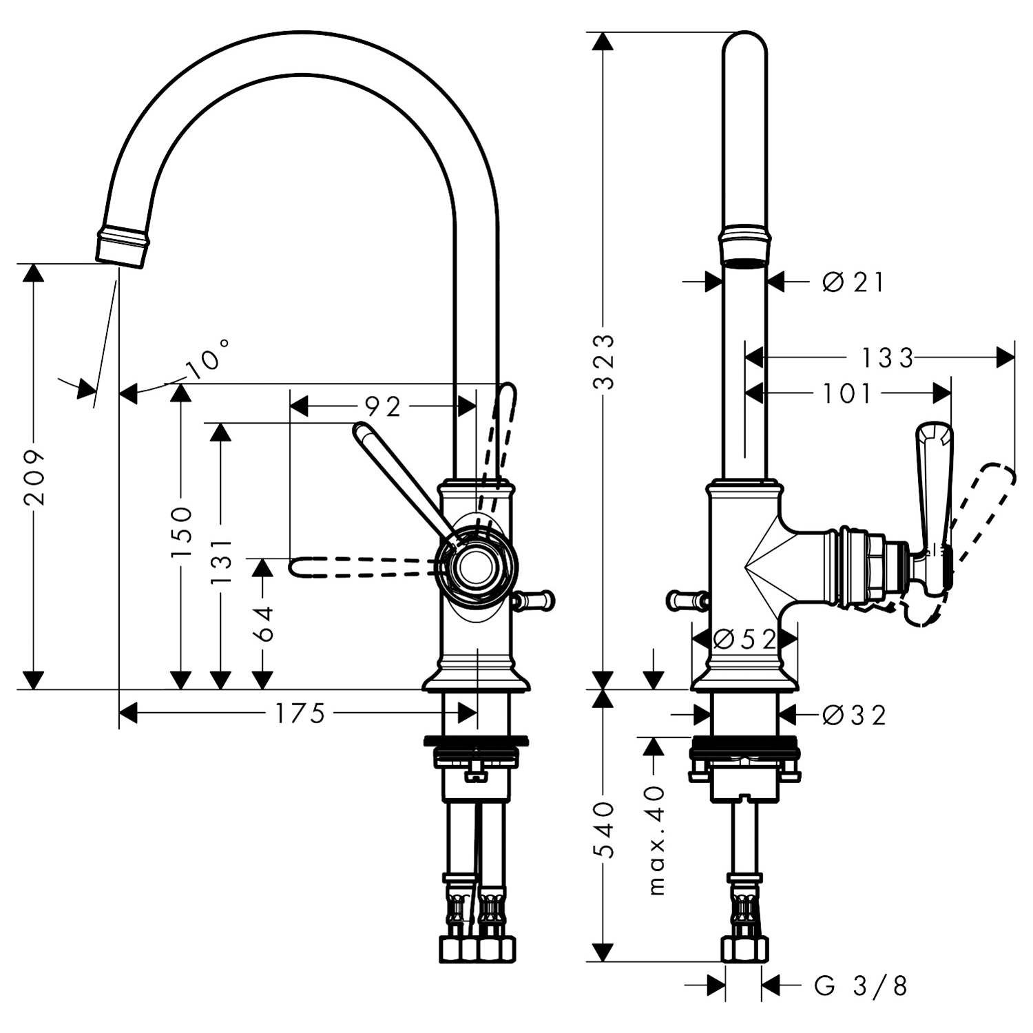 AXOR Montreux Single lever basin mixer 210 technical