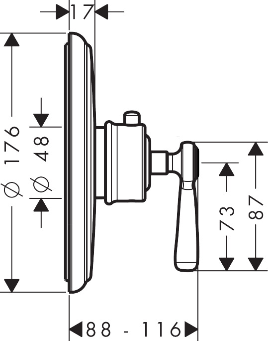 AXOR Montreux Thermostatic mixer for concealed installation with lever handle technical