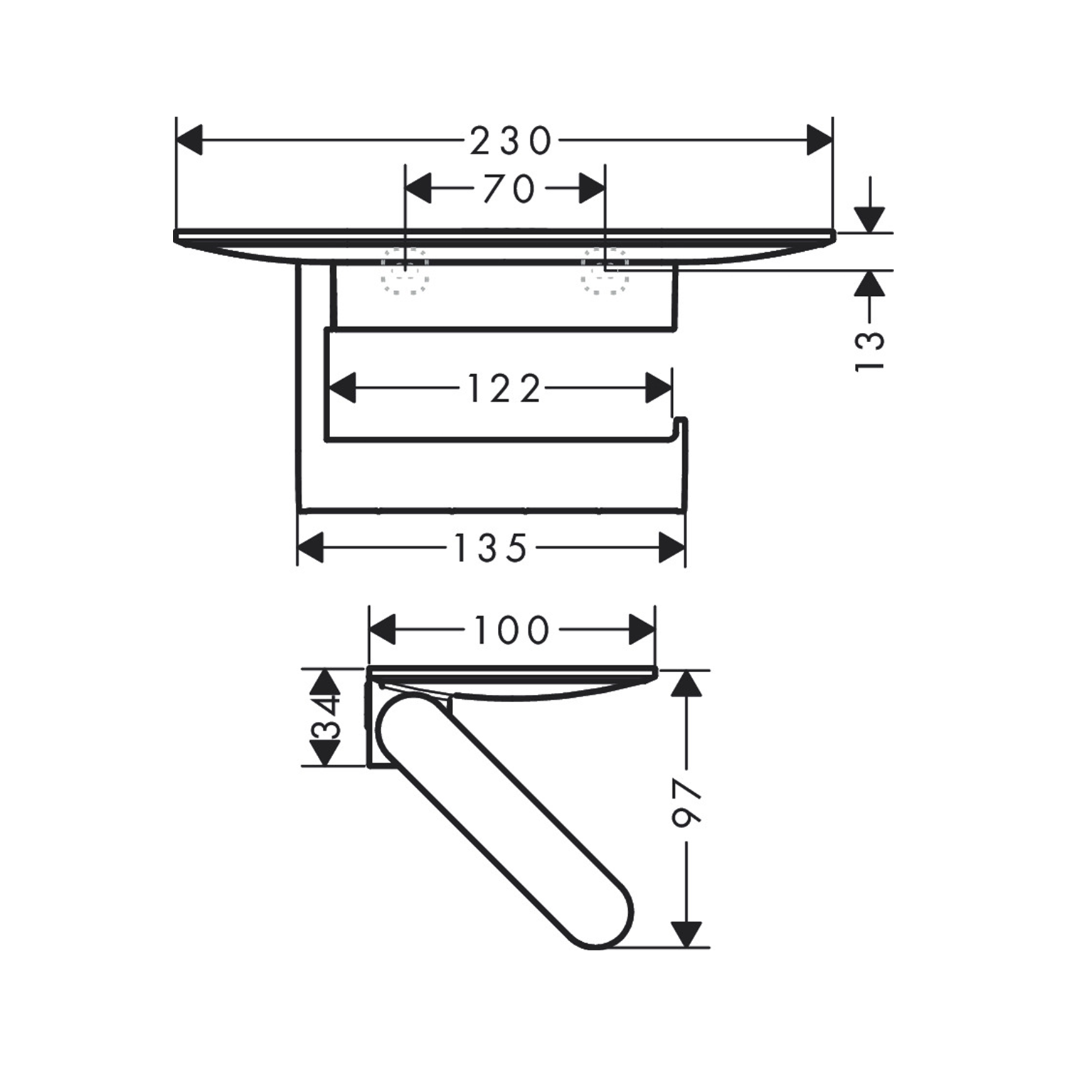 hansgrohe WallStoris Toilet paper holder with shelf technical