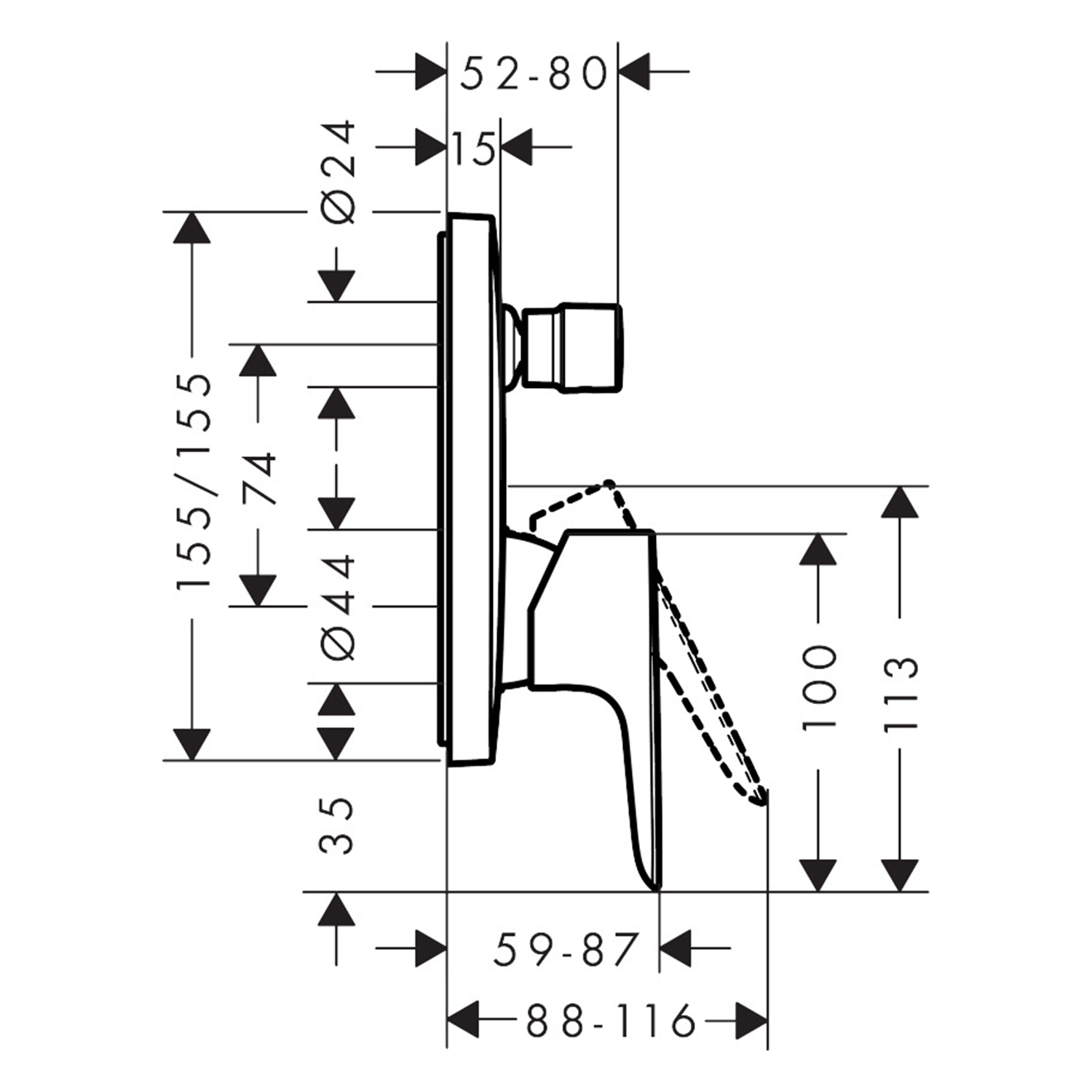 Talis E Single lever manual bath mixer technical