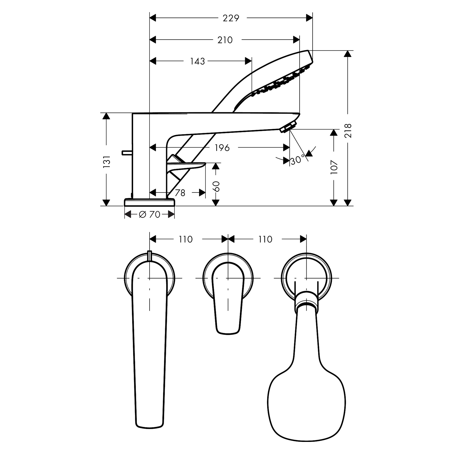 TalisE 3 hole single lever bath mixer Secuflex technical