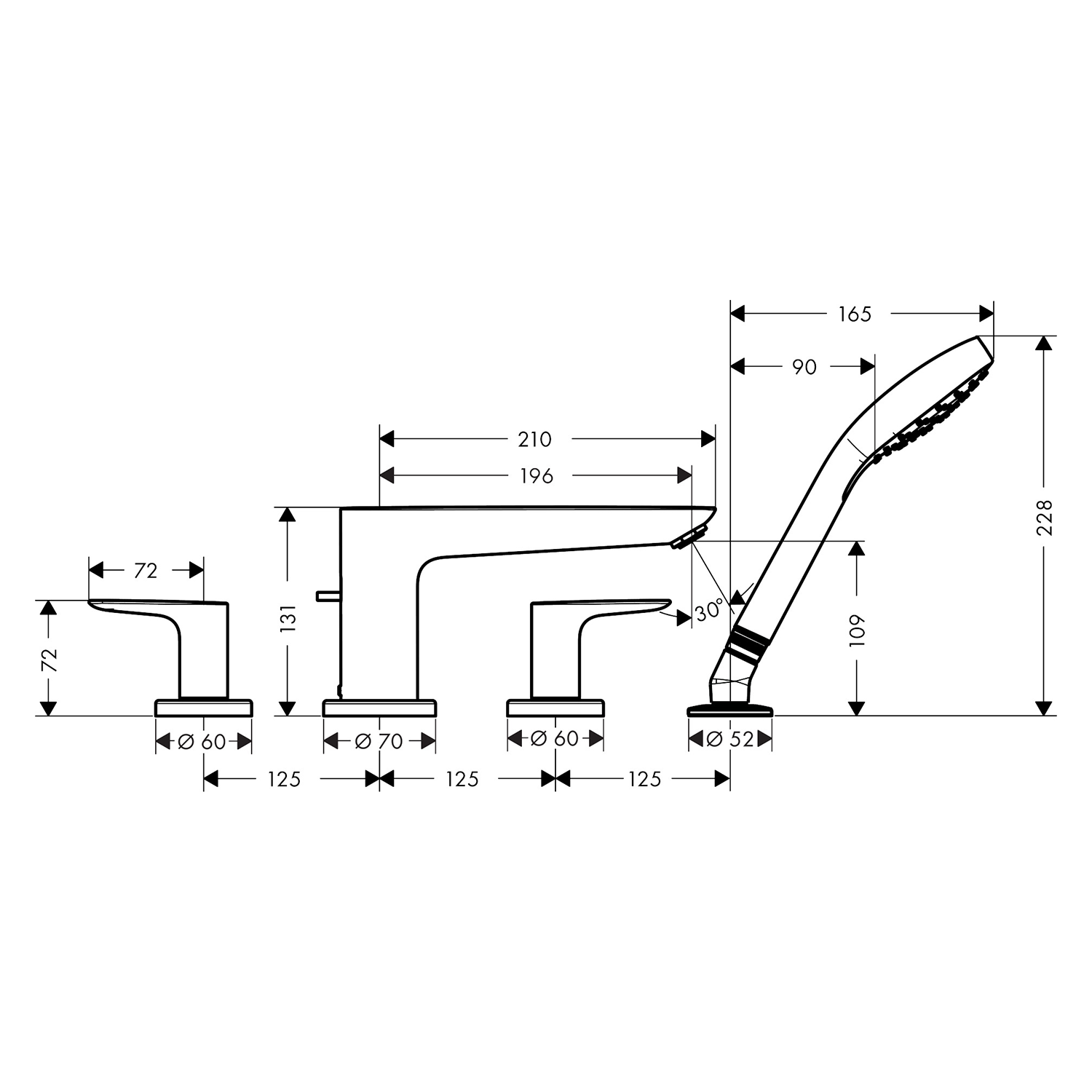 TalisE 4 hole bath mixer technical