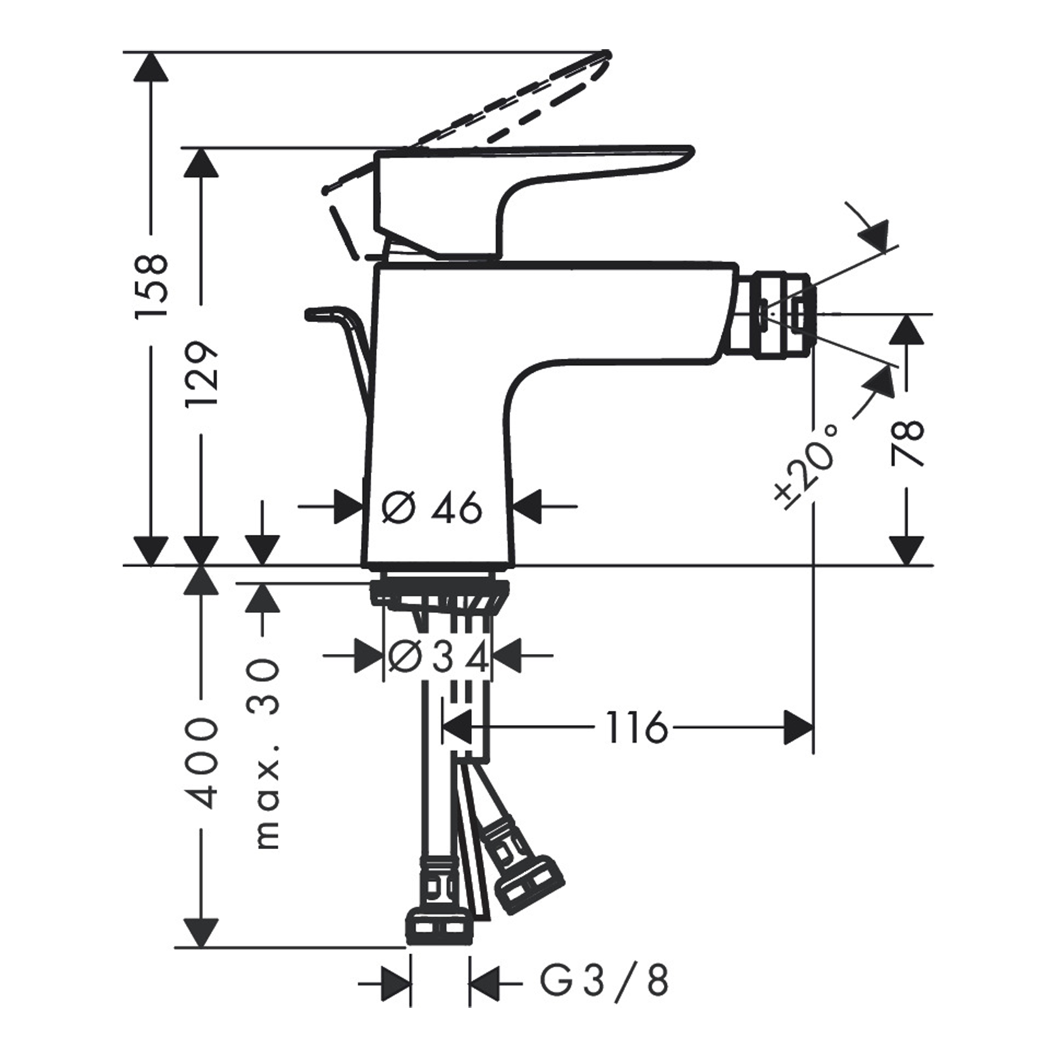 TalisE Single lever bidet mixer technical