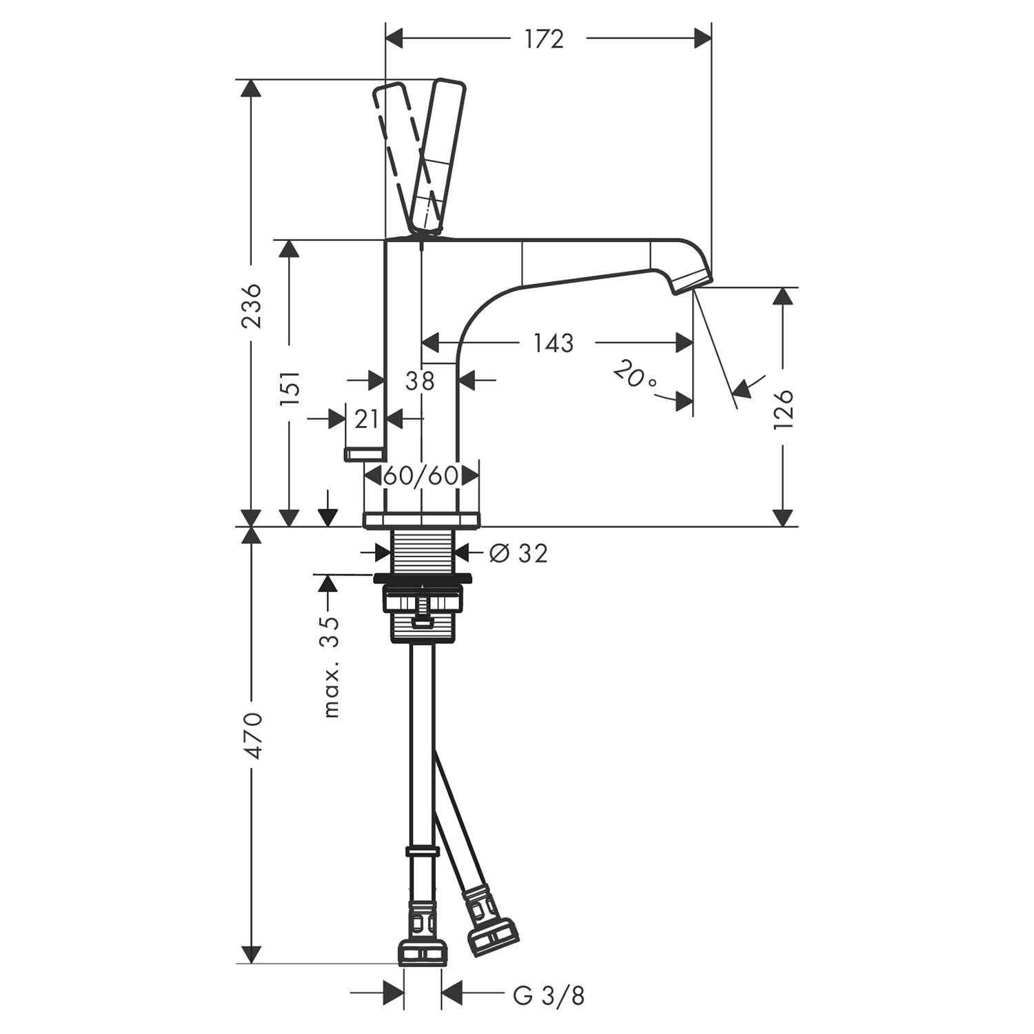 west one bathrooms AXOR Citterio E Single lever basin mixer 130 pin handle technical