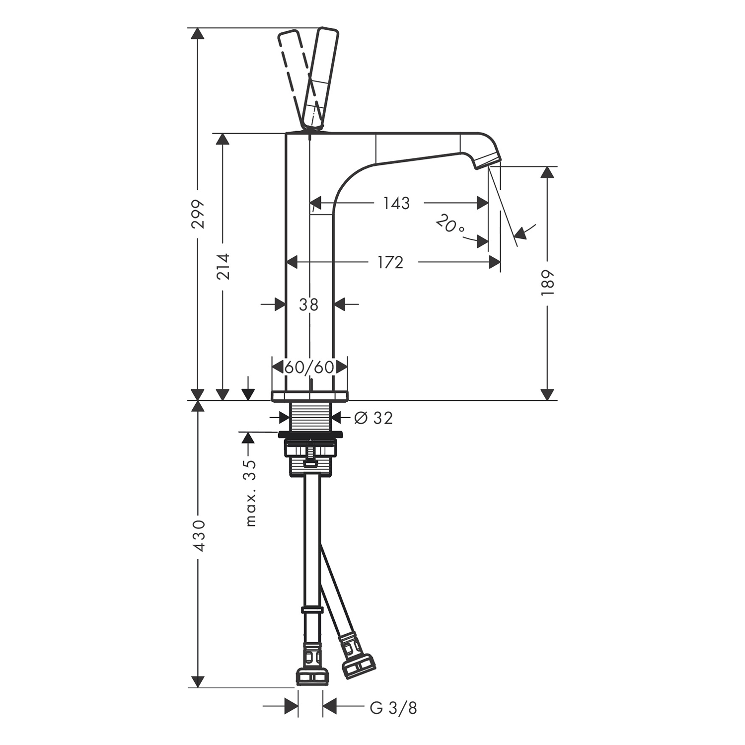 west one bathrooms AXOR Citterio E Single lever basin mixer 190 pin handle technical
