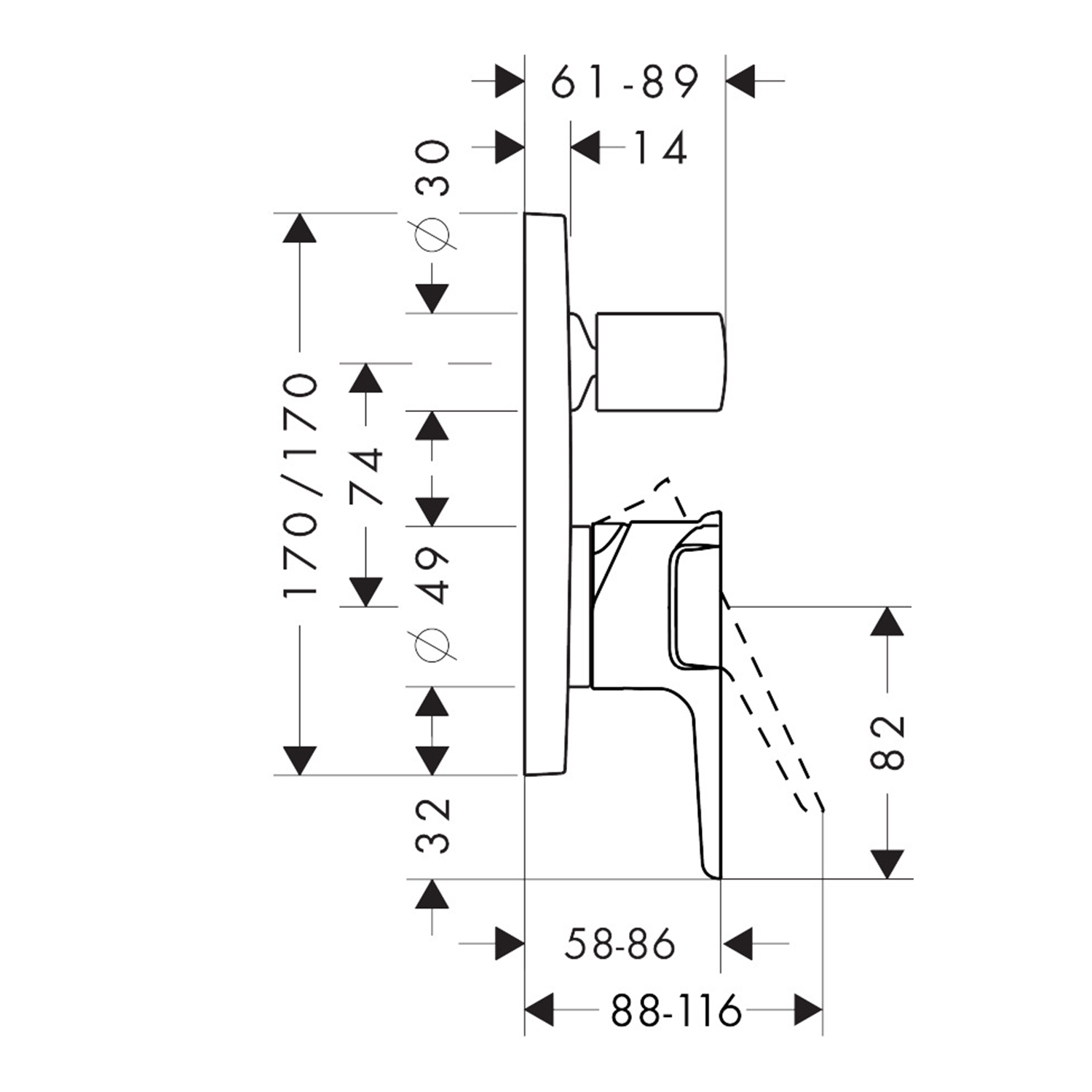 west one bathrooms AXOR Citterio E Single lever manual bath mixer for concealed installation technical 1