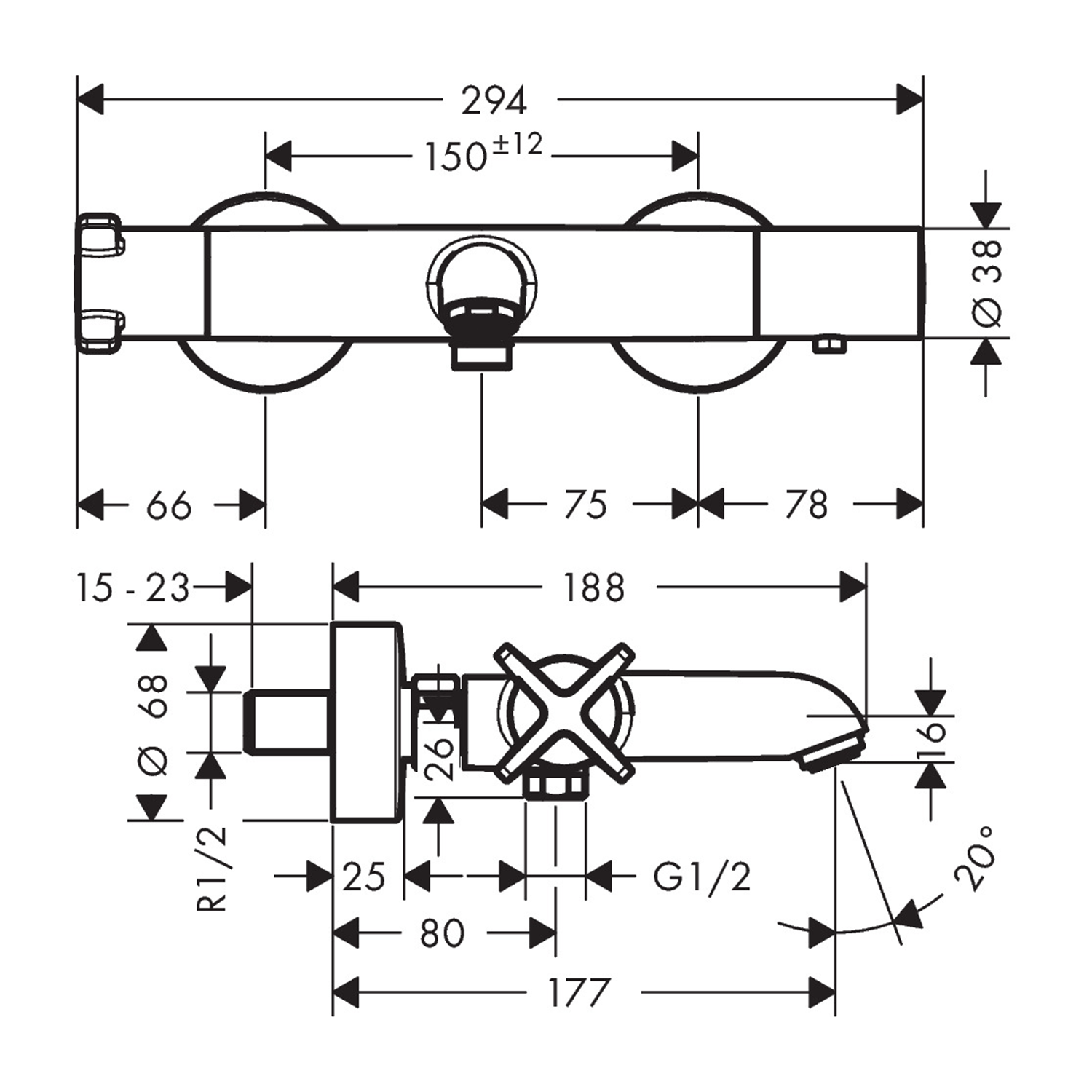 west one bathrooms AXOR Citterio E Thermostatic bath mixer technical