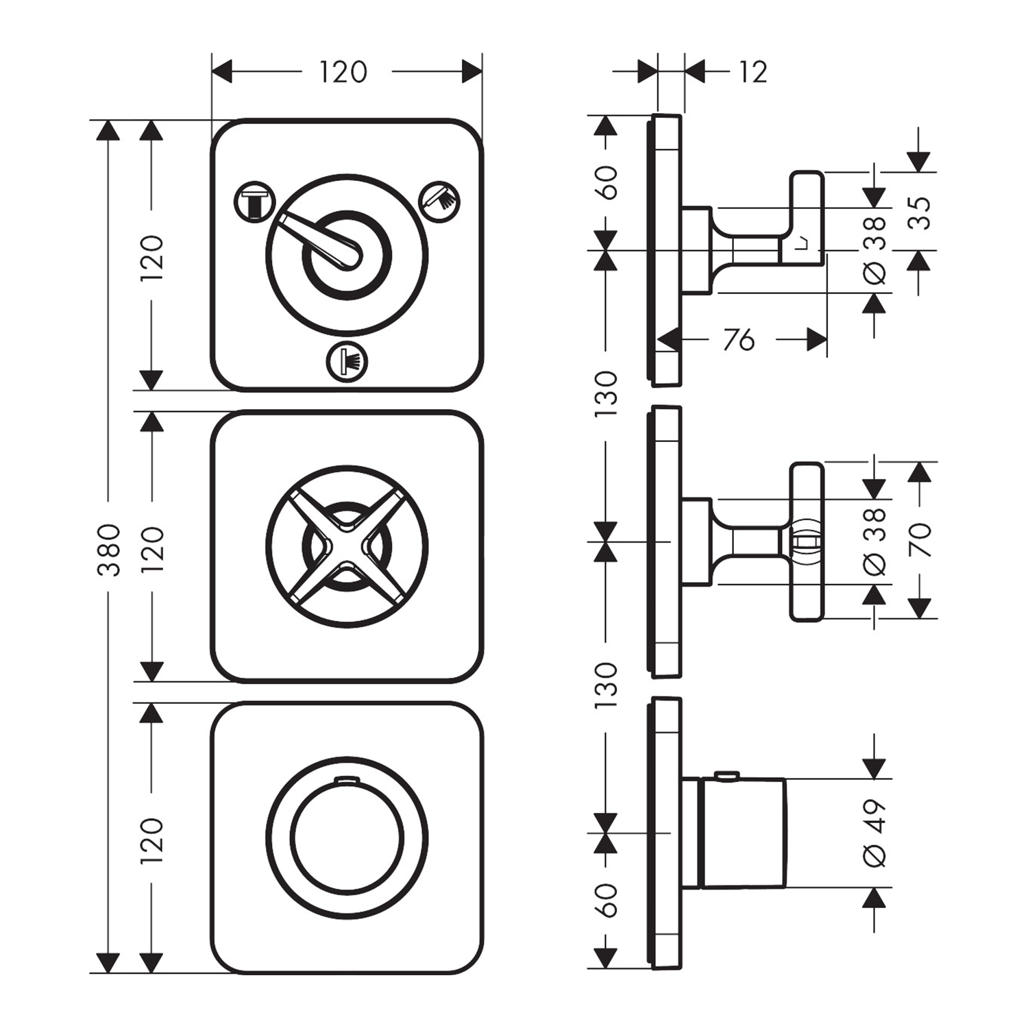 west one bathrooms AXOR Citterio E Thermostatic module 3 outlets with escutcheons matt black technical