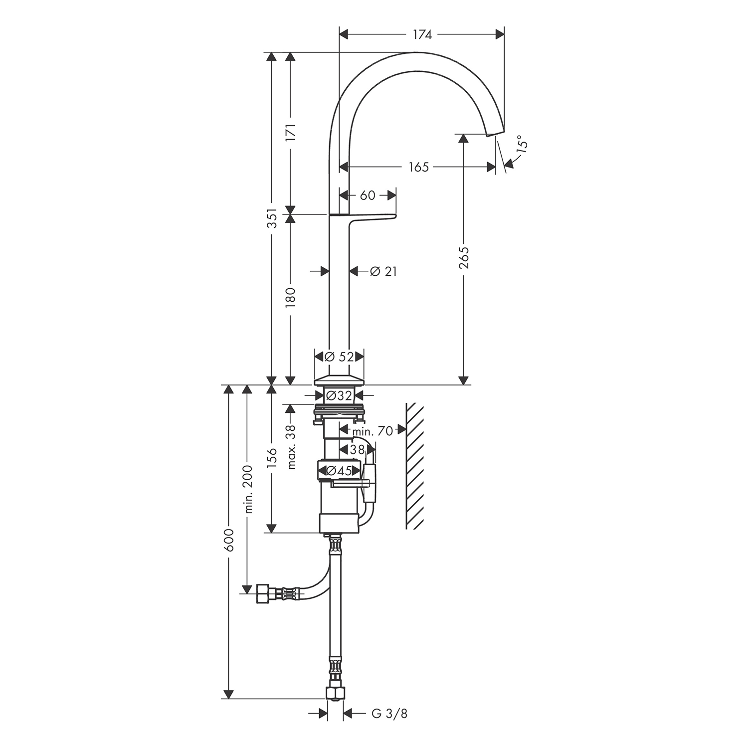 west one bathrooms AXOR One Basin mixer Select 260 for wash bowls with push open waste set technical