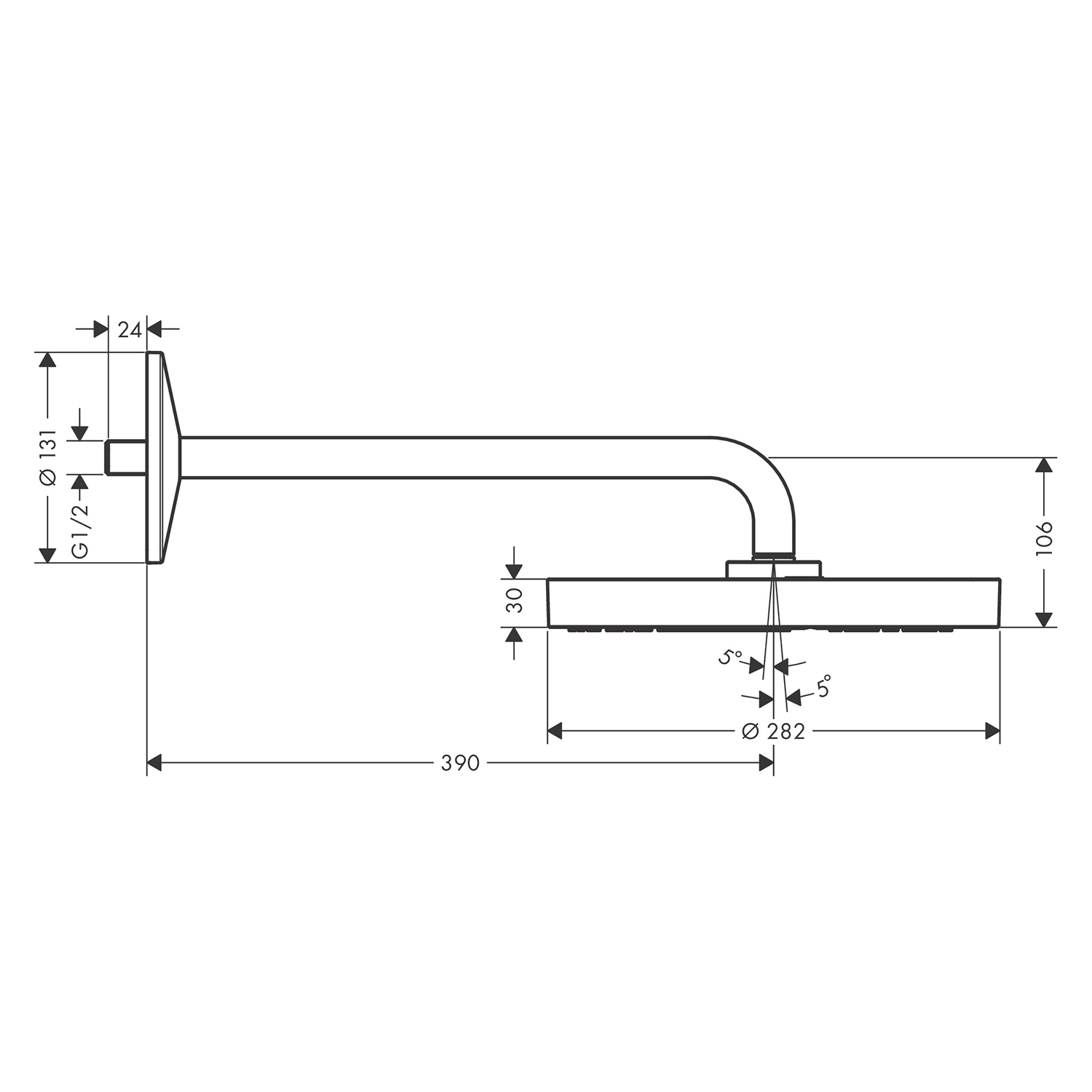 west one bathrooms online AXOR One Overhead shower 280 1jet with shower arm technical