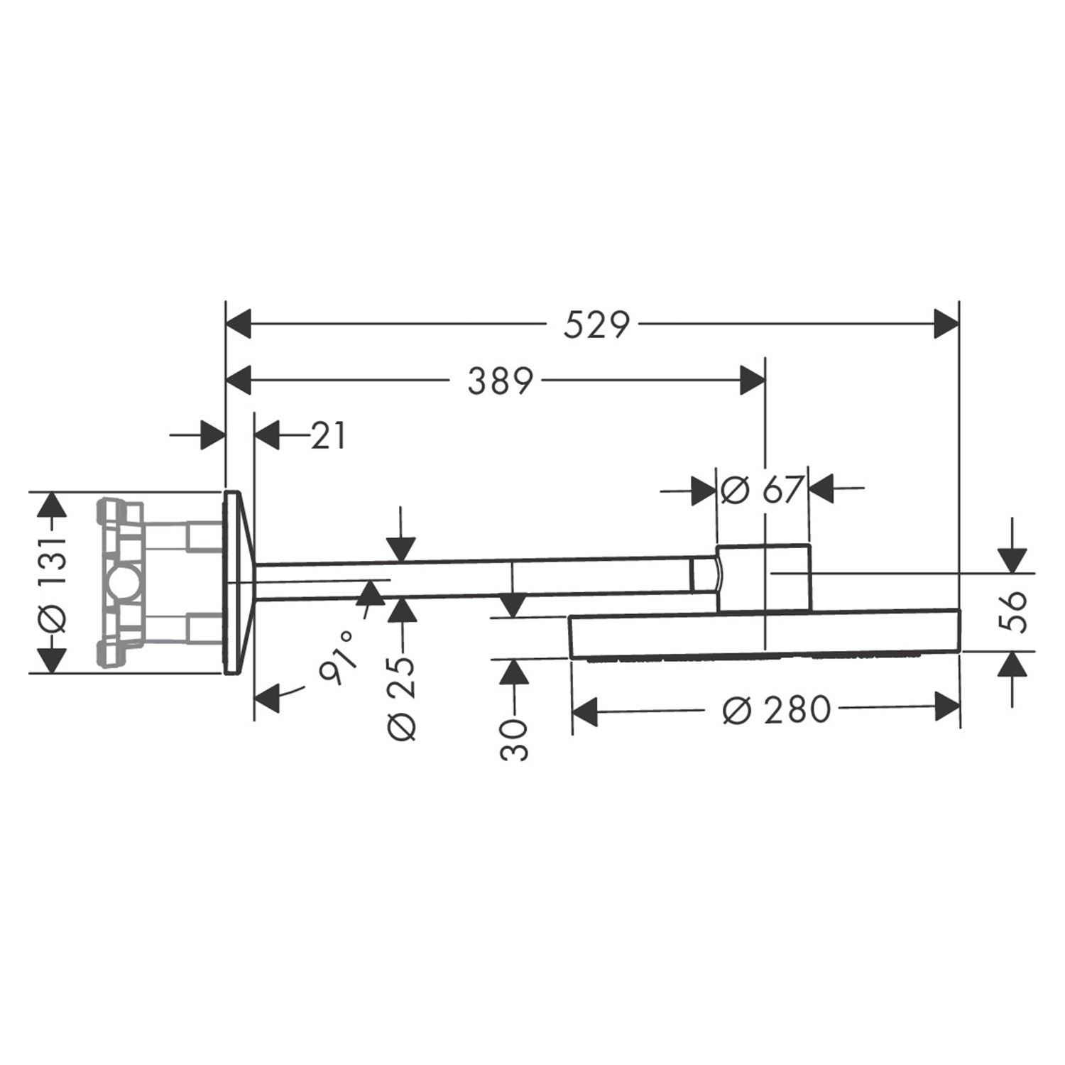 west one bathrooms online AXOR One Overhead shower 280 2jet with shower arm technical