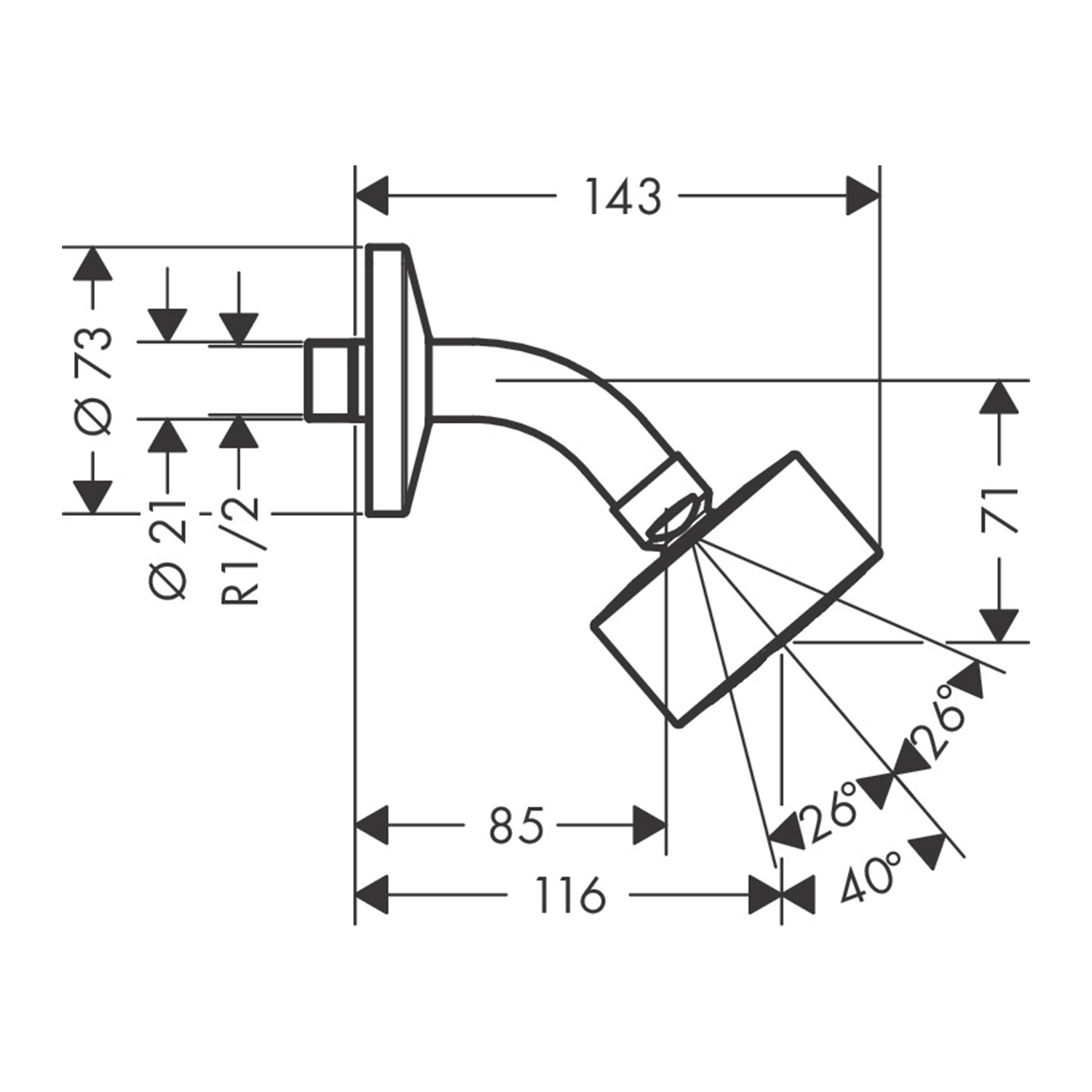 west one bathrooms online AXOR One Overhead shower 75 1jet EcoSmart with shower arm technical