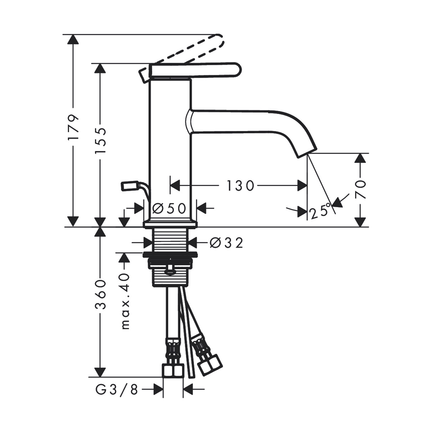 west one bathrooms online AXOR One Single lever basin mixer 70 with lever handle and pop up waste set technical