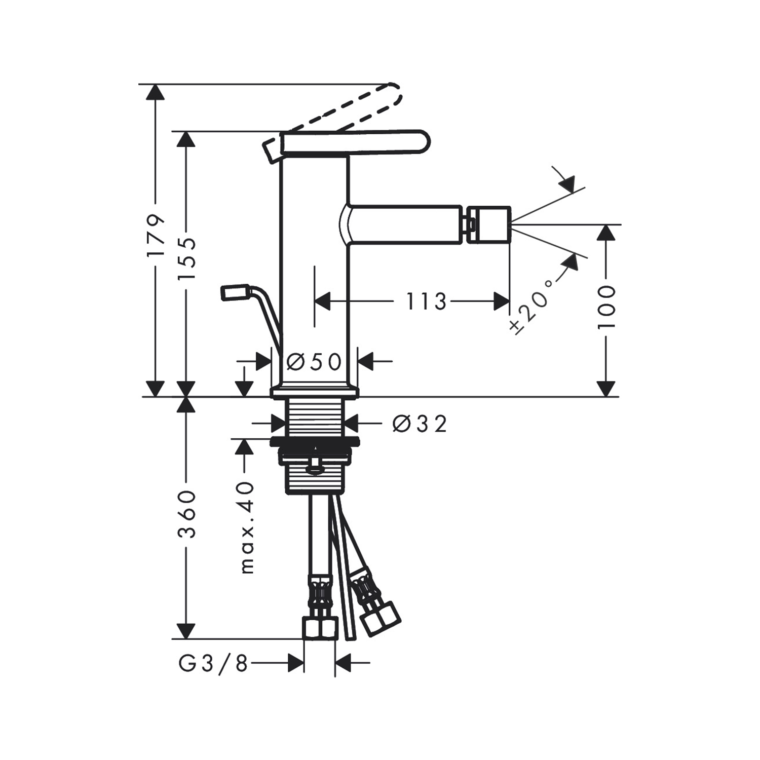 west one bathrooms online AXOR One Single lever bidet mixer with pop up waste set technical