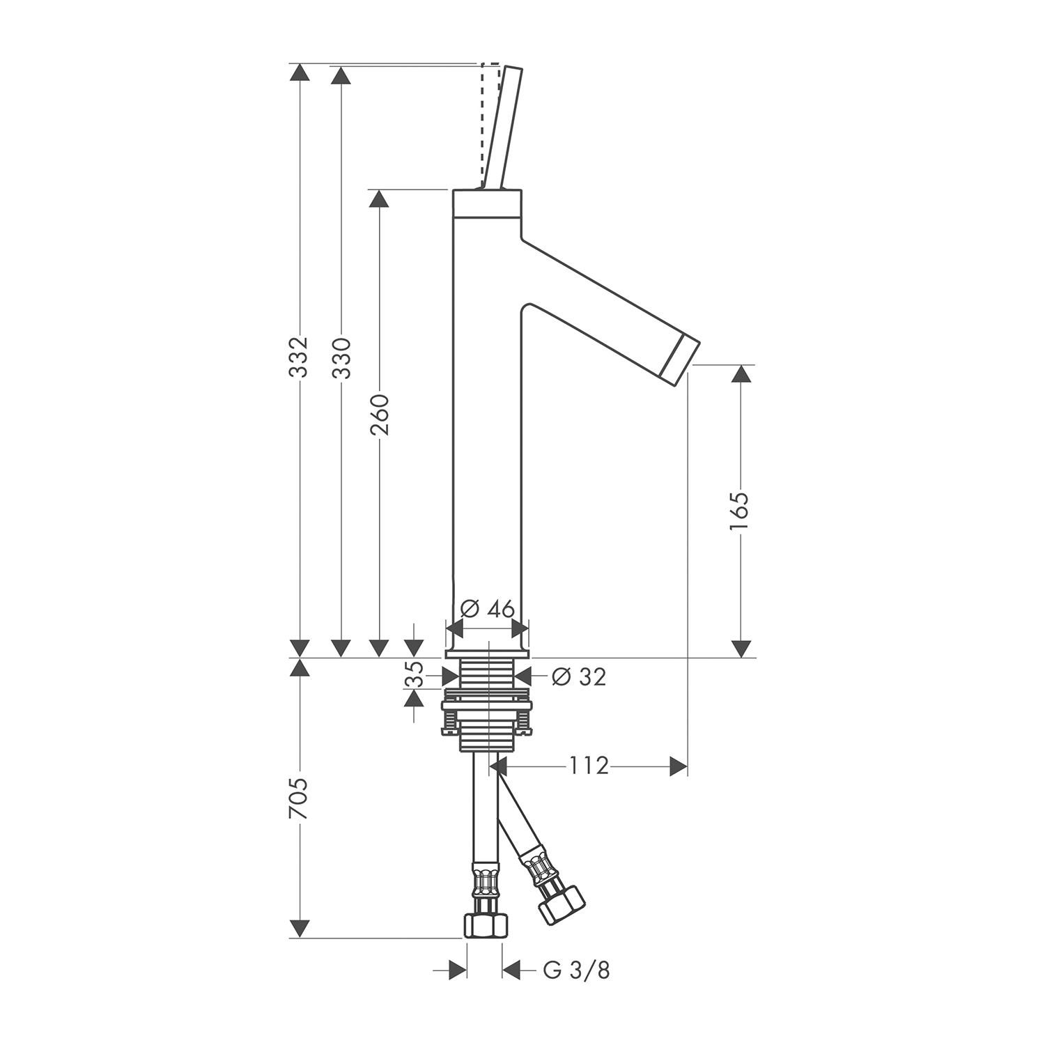 west one bathrooms online AXOR Starck Single lever basin mixer 170 with pin handle without waste technical