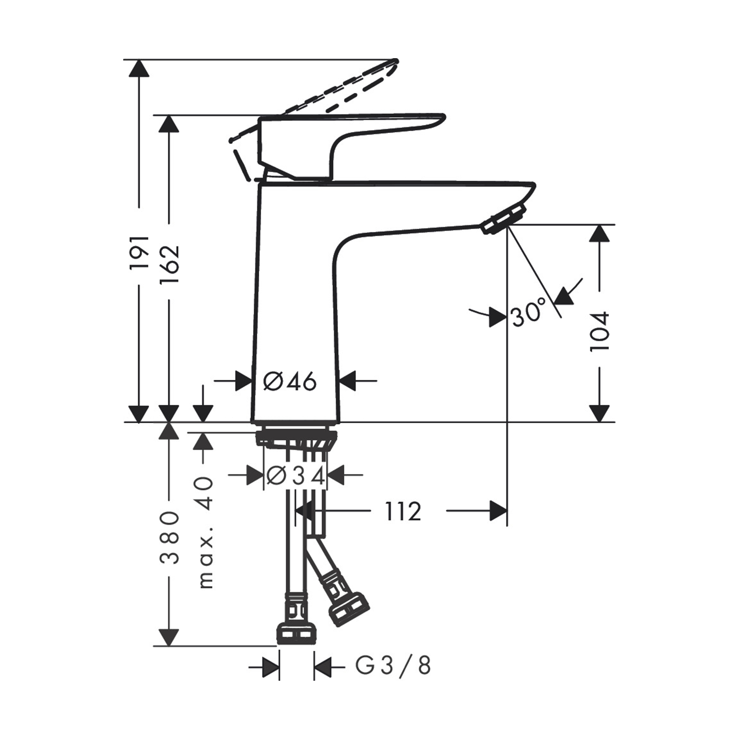 west one bathrooms hansgrohe Talis E Single lever basin mixer 110 CoolStart without waste technical