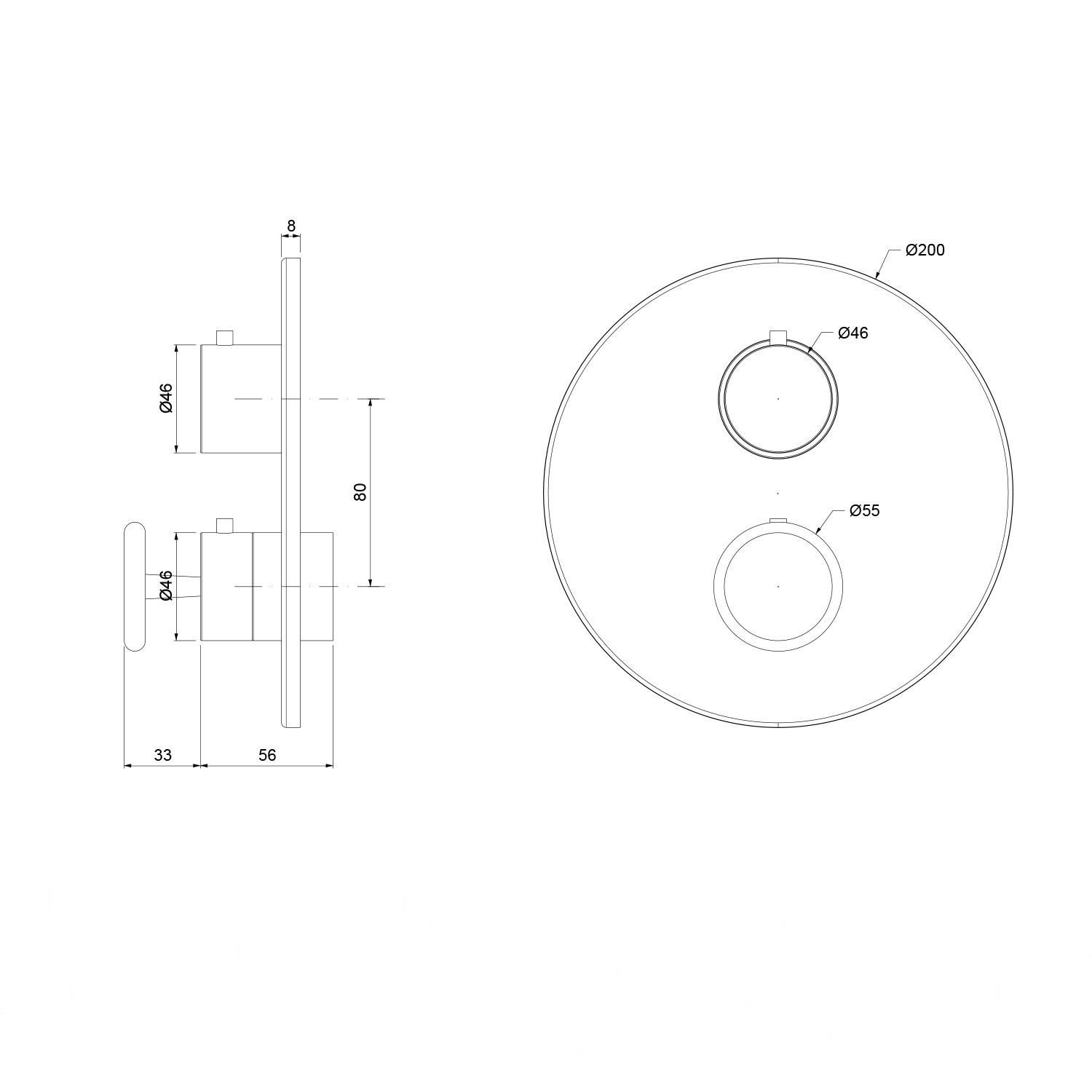 GLET022WOC00 GLAM Thermostatic Shower Valve 2 Outlets technical