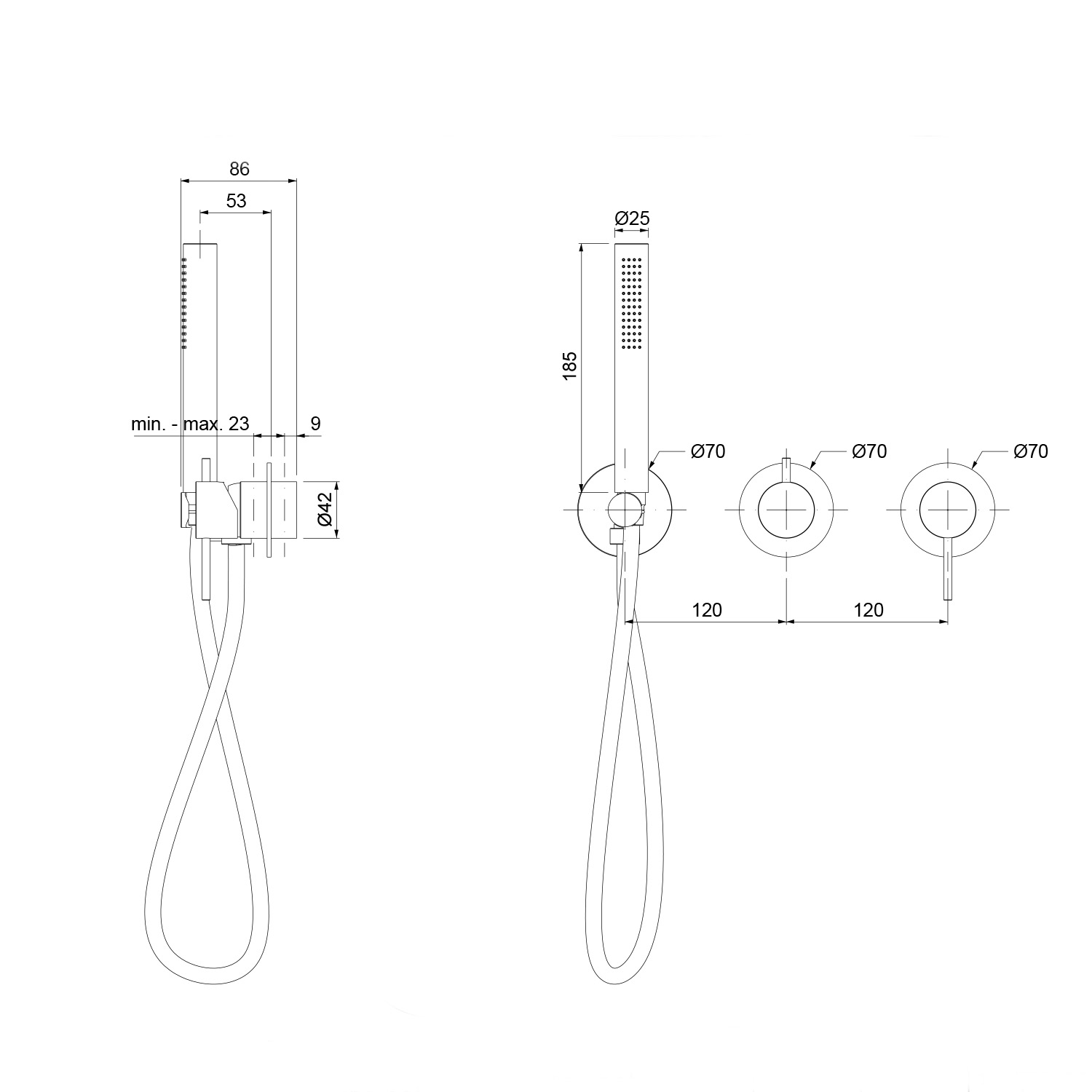 West one bathrooms online MIEV129WO Micro 3 Hole Wall Mounted Bath Mixer & Hand Shower Kit technical