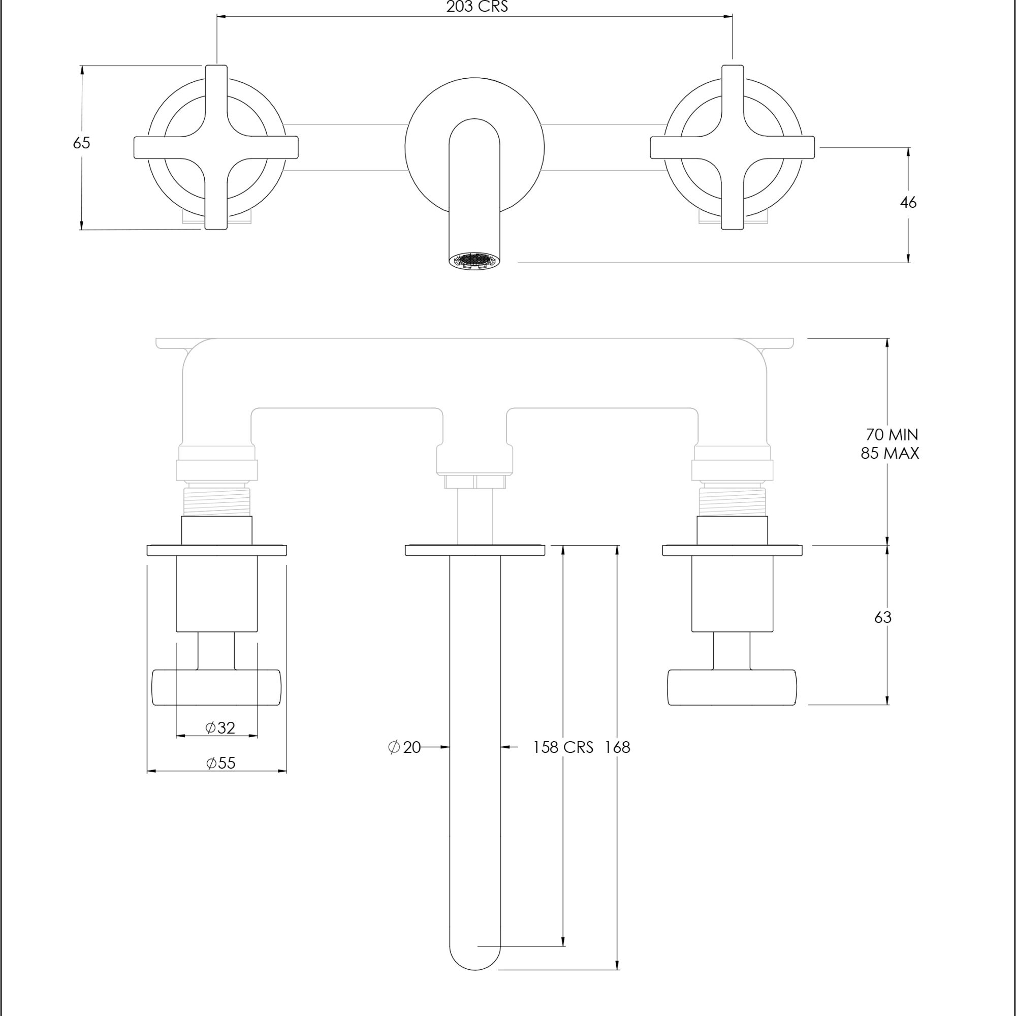 BA1008 SPEC WALL MOUNTED 3 HOLE BASIN MIXER 1