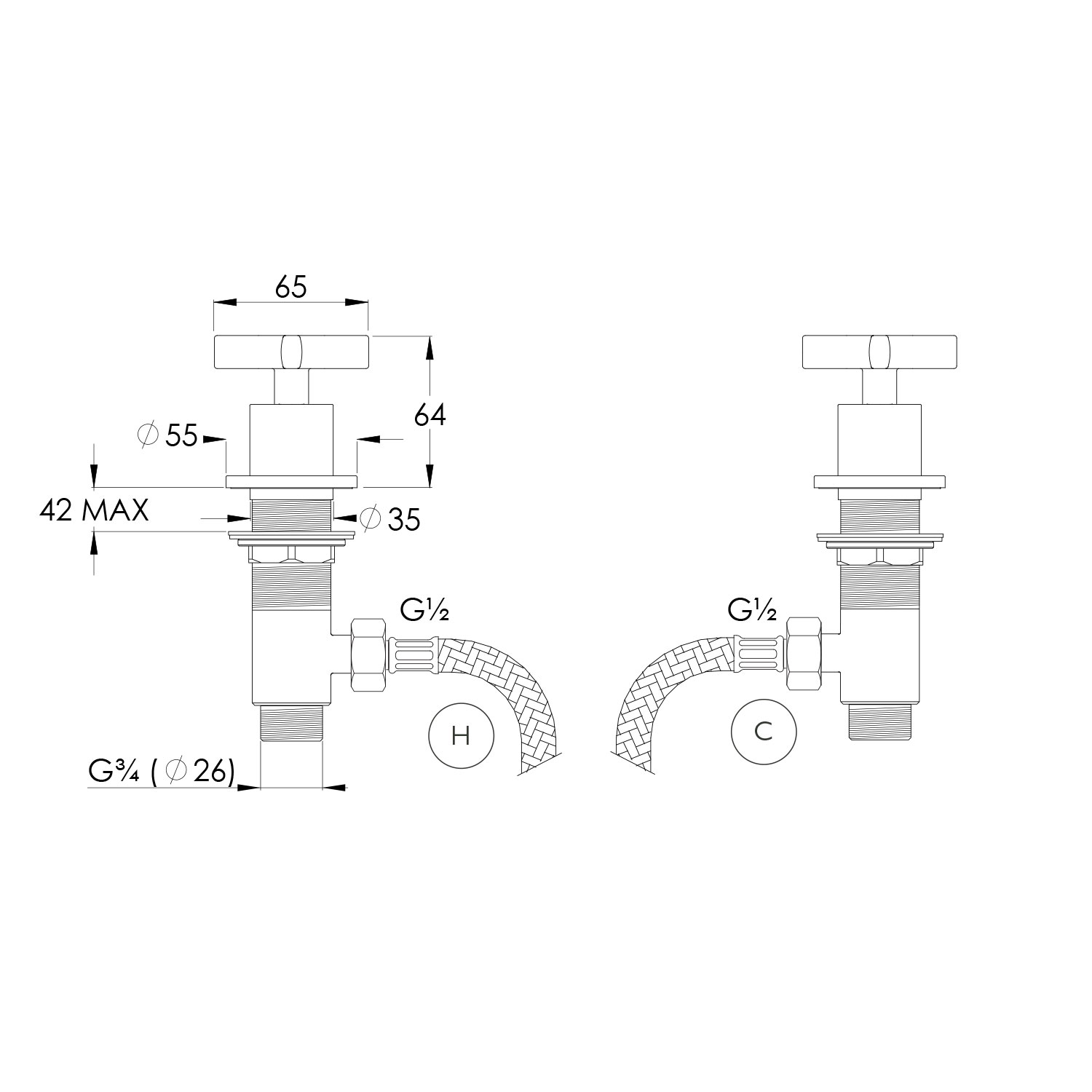 WOBO BA2112 DECK MOUNTED BATH SIDE VALVES technical