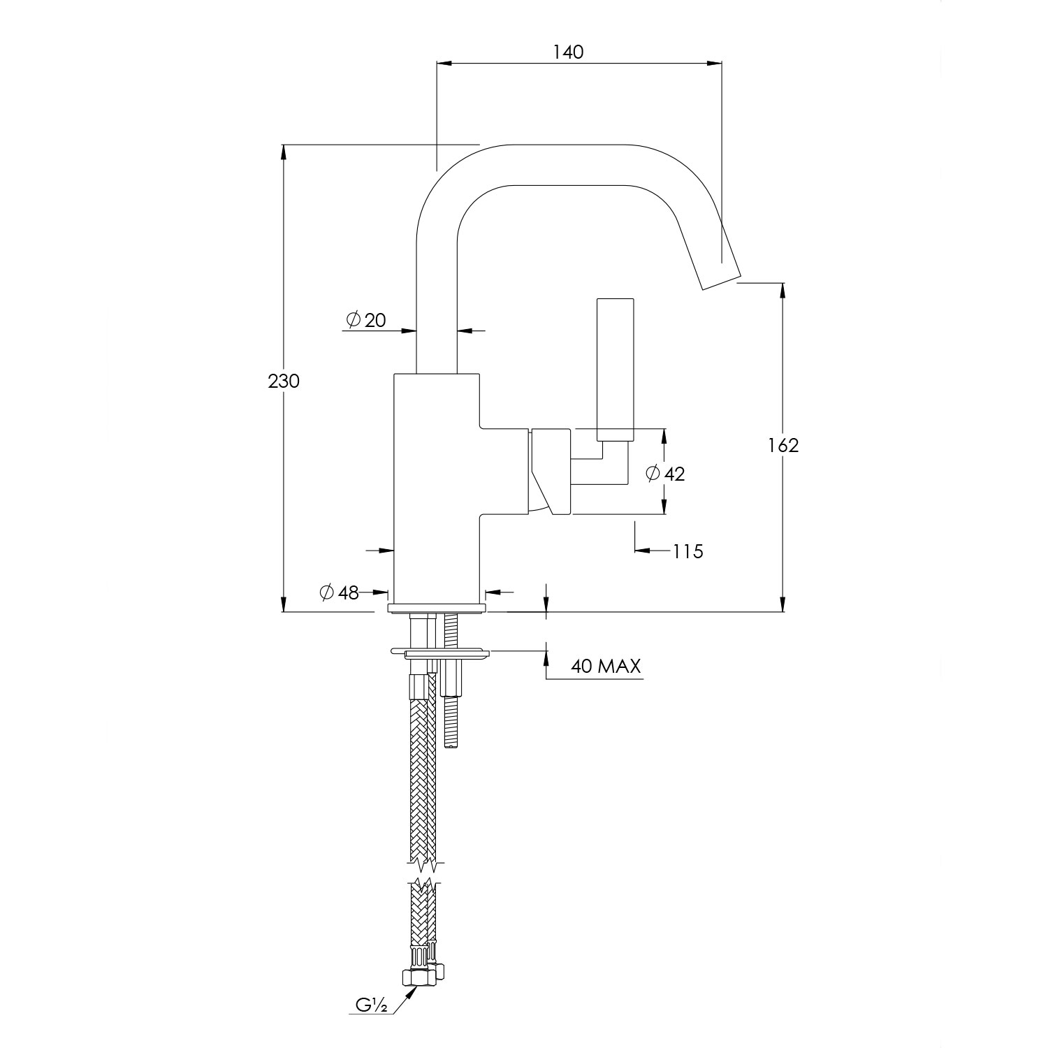 WOBO ZU1001 Deck Mounted Mono Basin With Swivel Spout technical