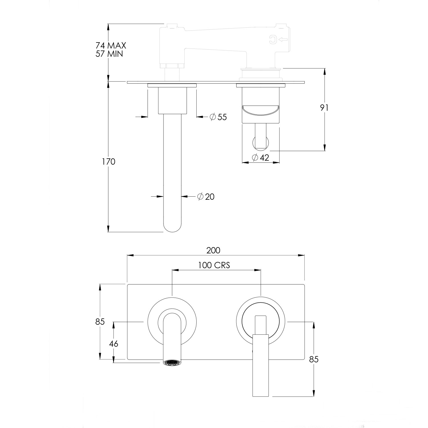 WOBO ZU1009 Wall Mounted 2 Hole Basin Mixer technical