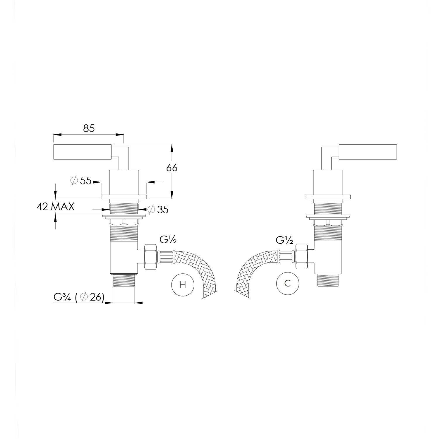 WOBO ZU2112 Deck Mounted Bath Side Valves technical