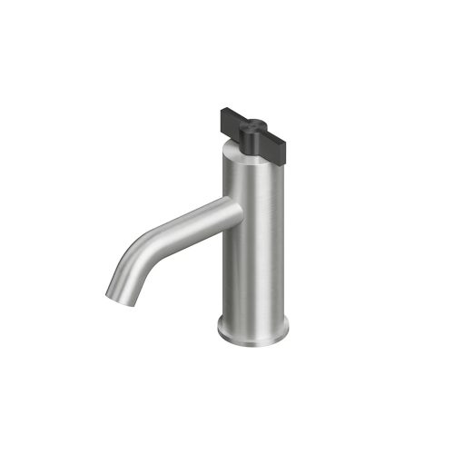 Valvola01 Deck Mounted Mono Basin Mixer Brushed Stainless Steel and Gunmetal